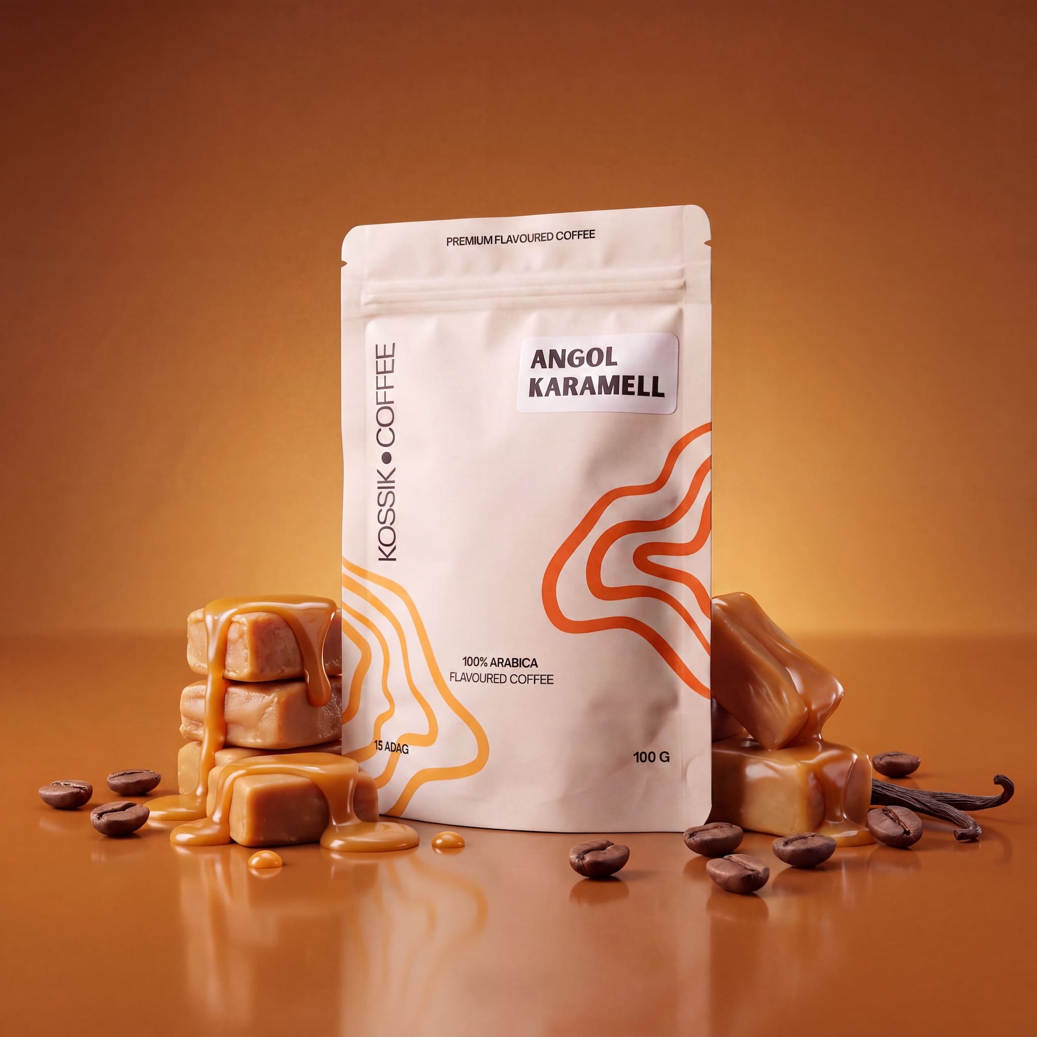 angol karamell aromával készült 100% arabica kávé, prémium minőségű