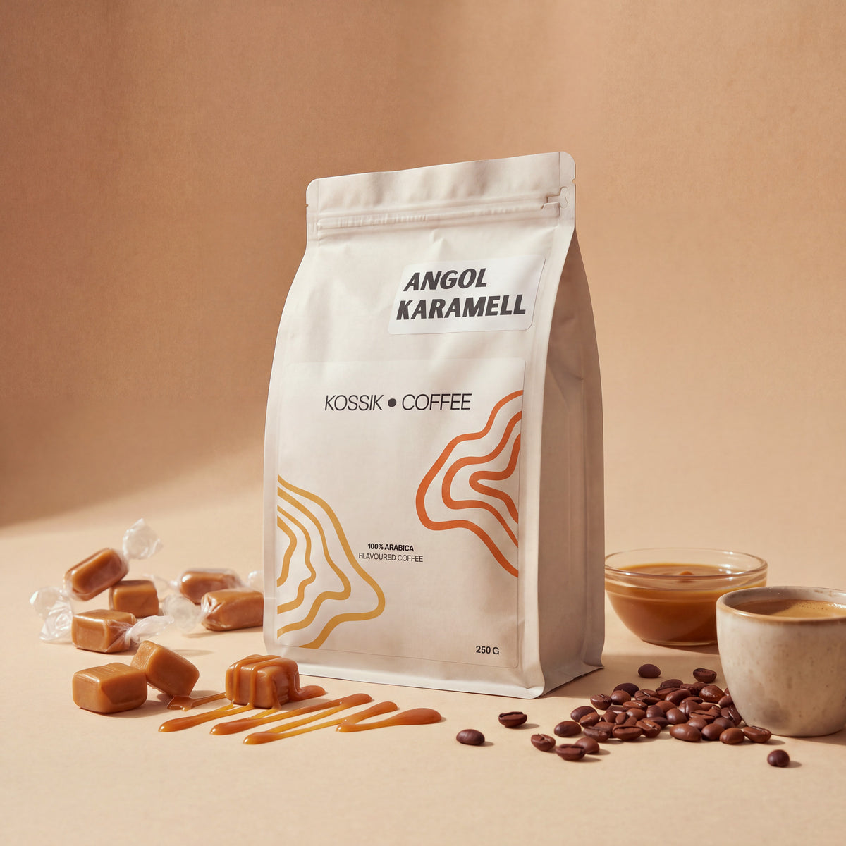 angol karamell aromával készült 100% arabica kávé, prémium minőségű