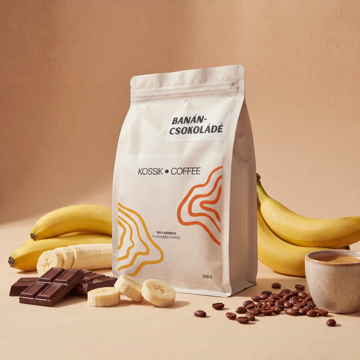 banán és csokoládé ízesítésű 100% arabica kávé, prémium minőségű termék