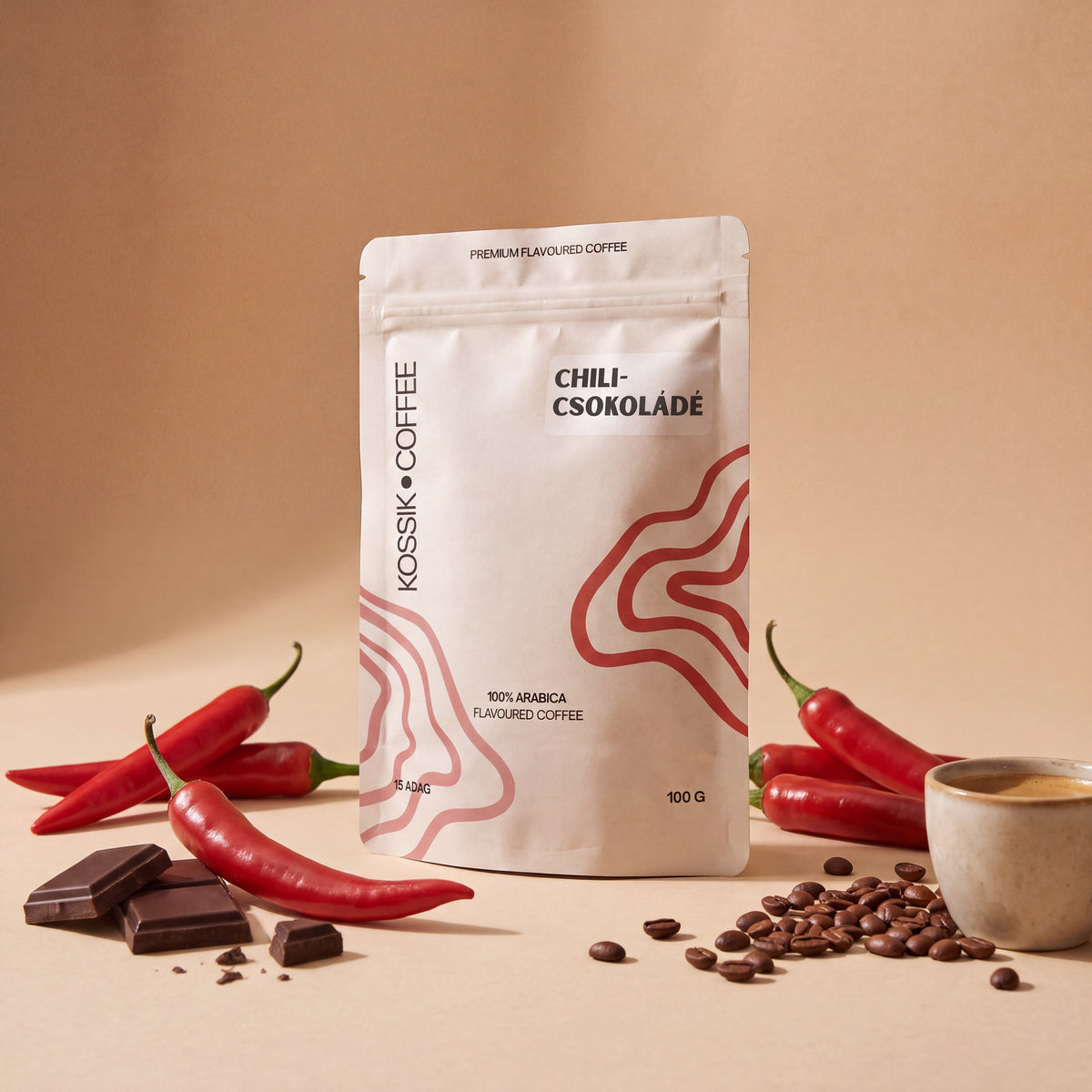 csípős chili és gazdag csokoládé ízű 100% arabica kávé, prémium minőség