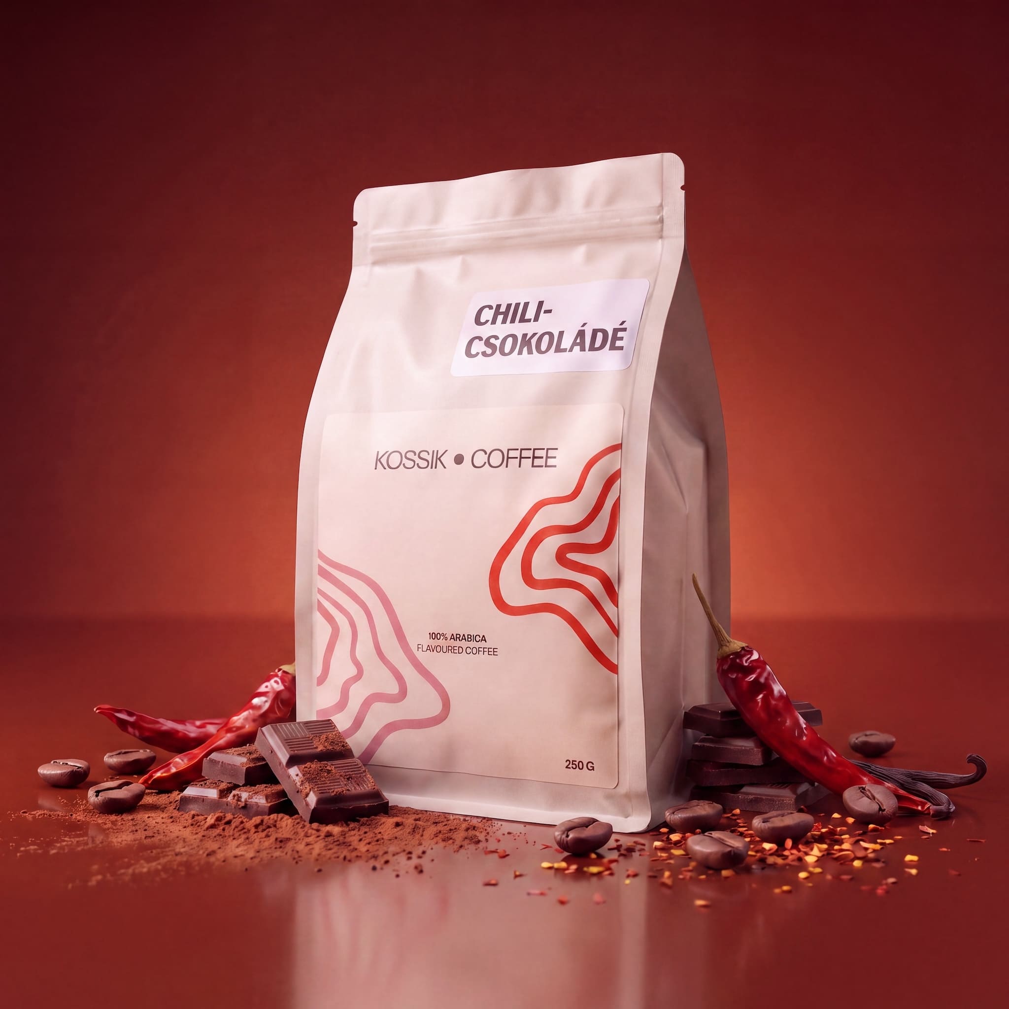 csípős chili és gazdag csokoládé ízű 100% arabica kávé, prémium minőség