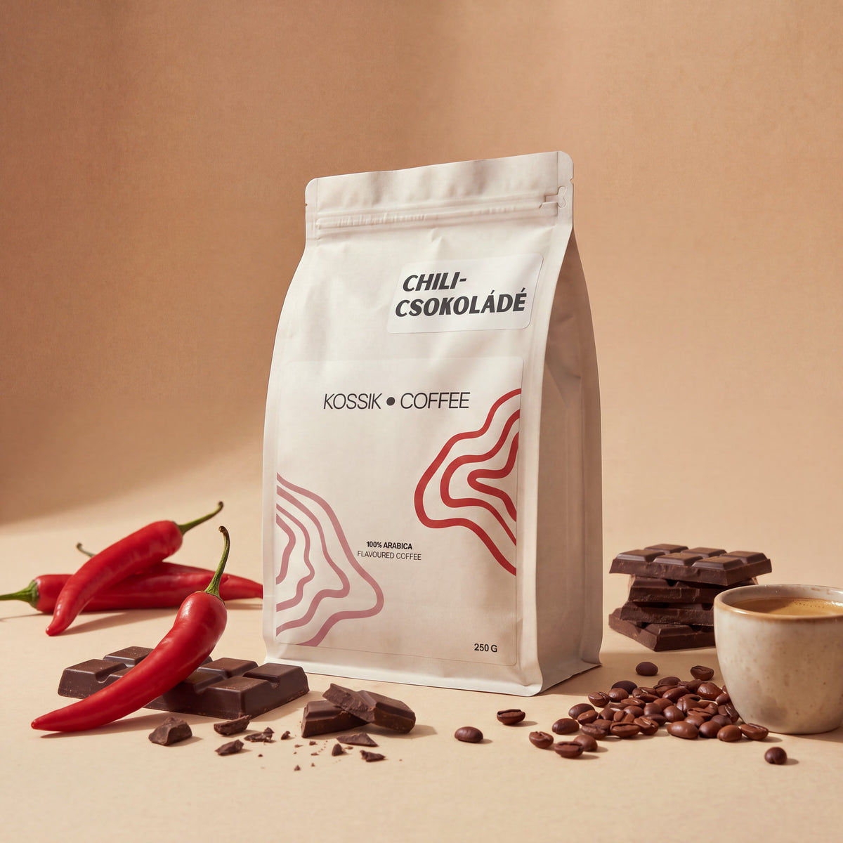 csípős chili és gazdag csokoládé ízű 100% arabica kávé, prémium minőség