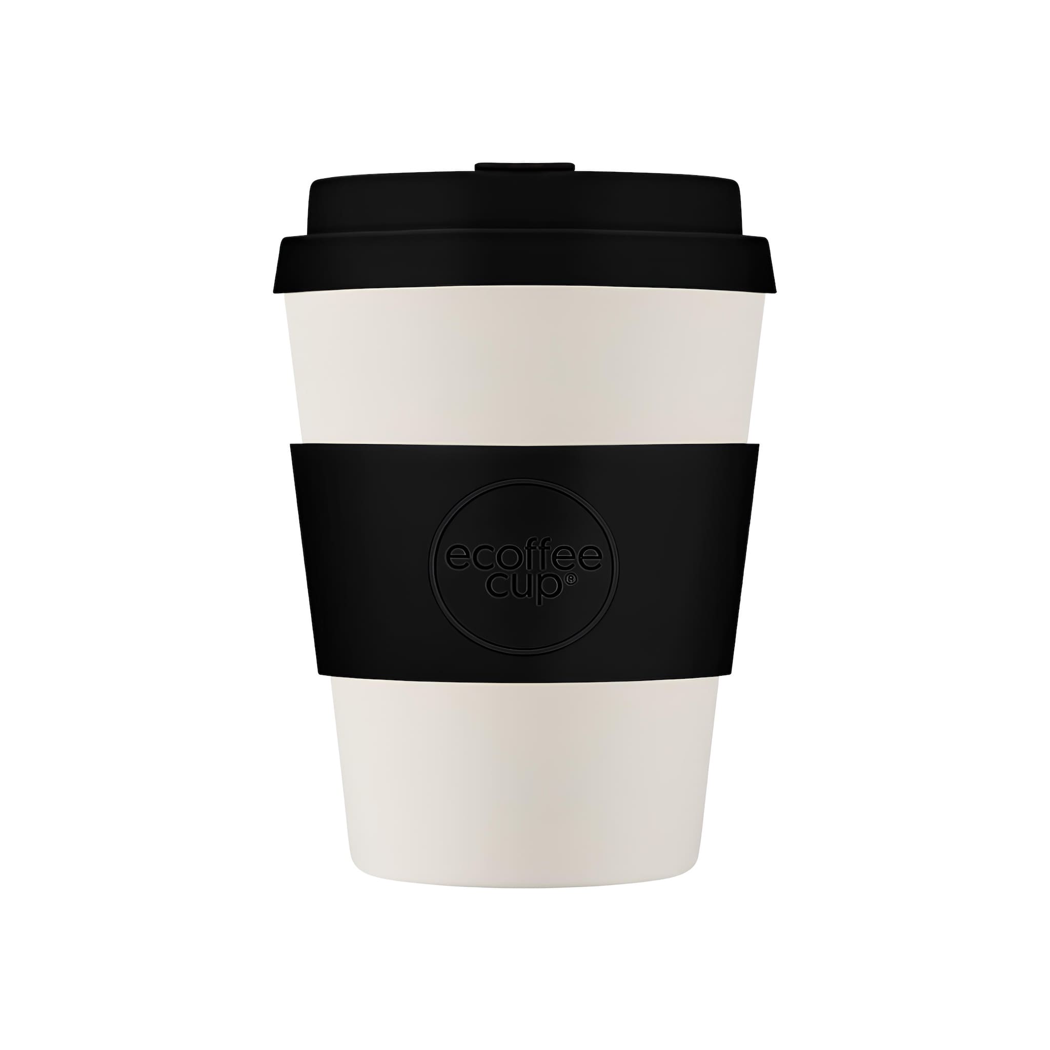 fenntartható ecoffee cup black nature fekete fehér 350 ml kulacs tetővel, újrahasználható kávéspohár