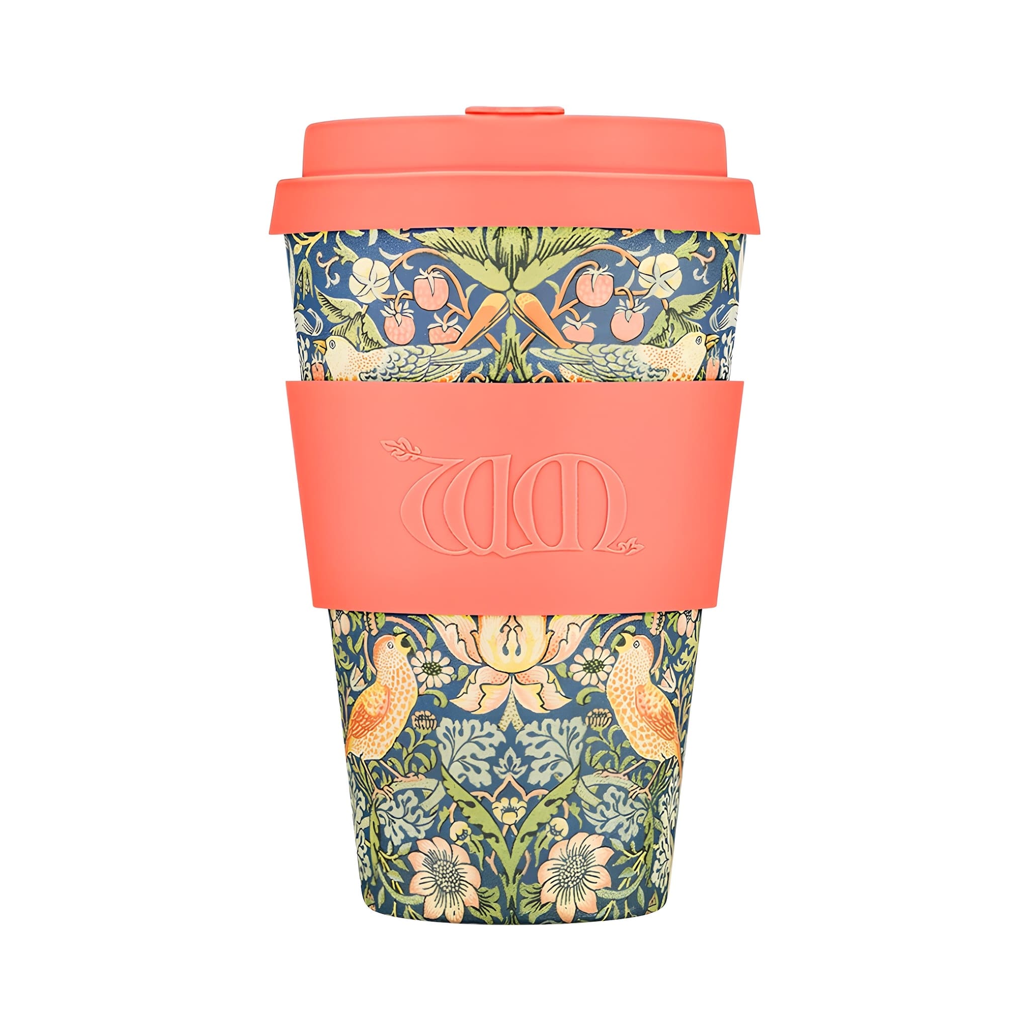 ecoffee cup william morris strawberry thief fenntartható kávés pohár 400 ml tetővel, újrahasználható kulacs művészi kollekció