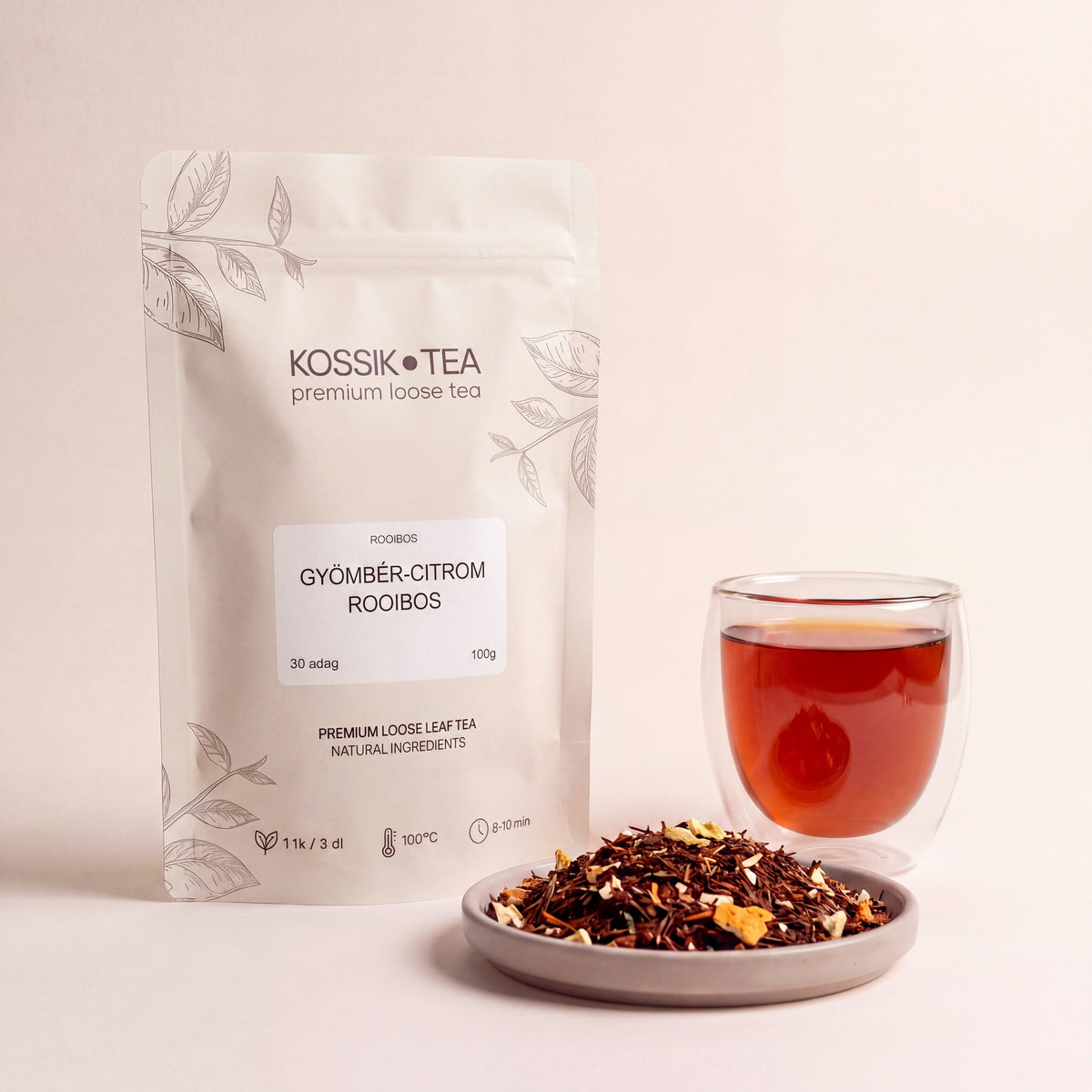 Gyömbér-Citrom Rooibos tea csomagolása – Kossik Tea & Coffee