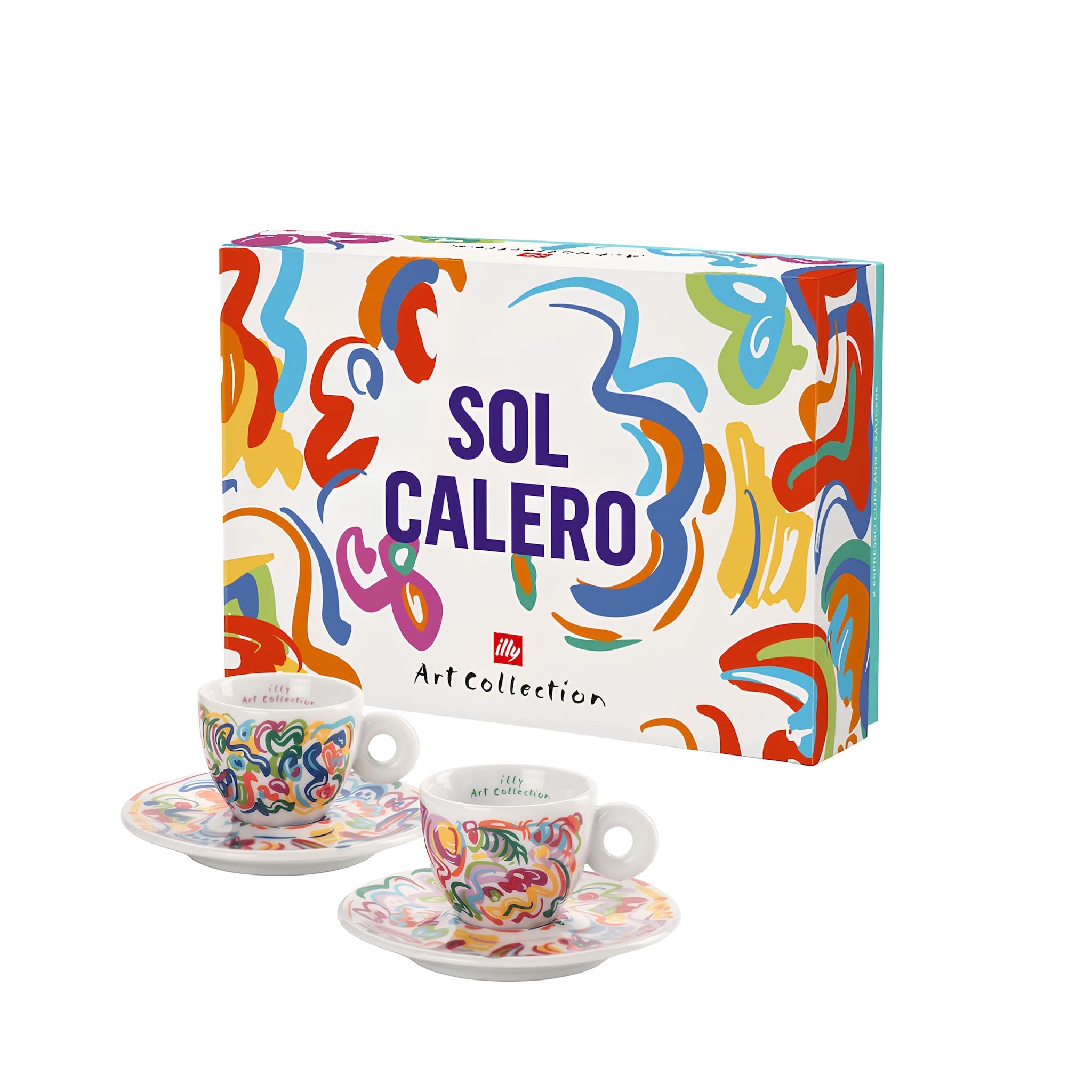 illy art sol calero espresso csésze szett két darabos művészi kivitelben alátéttel, díszdobozzal