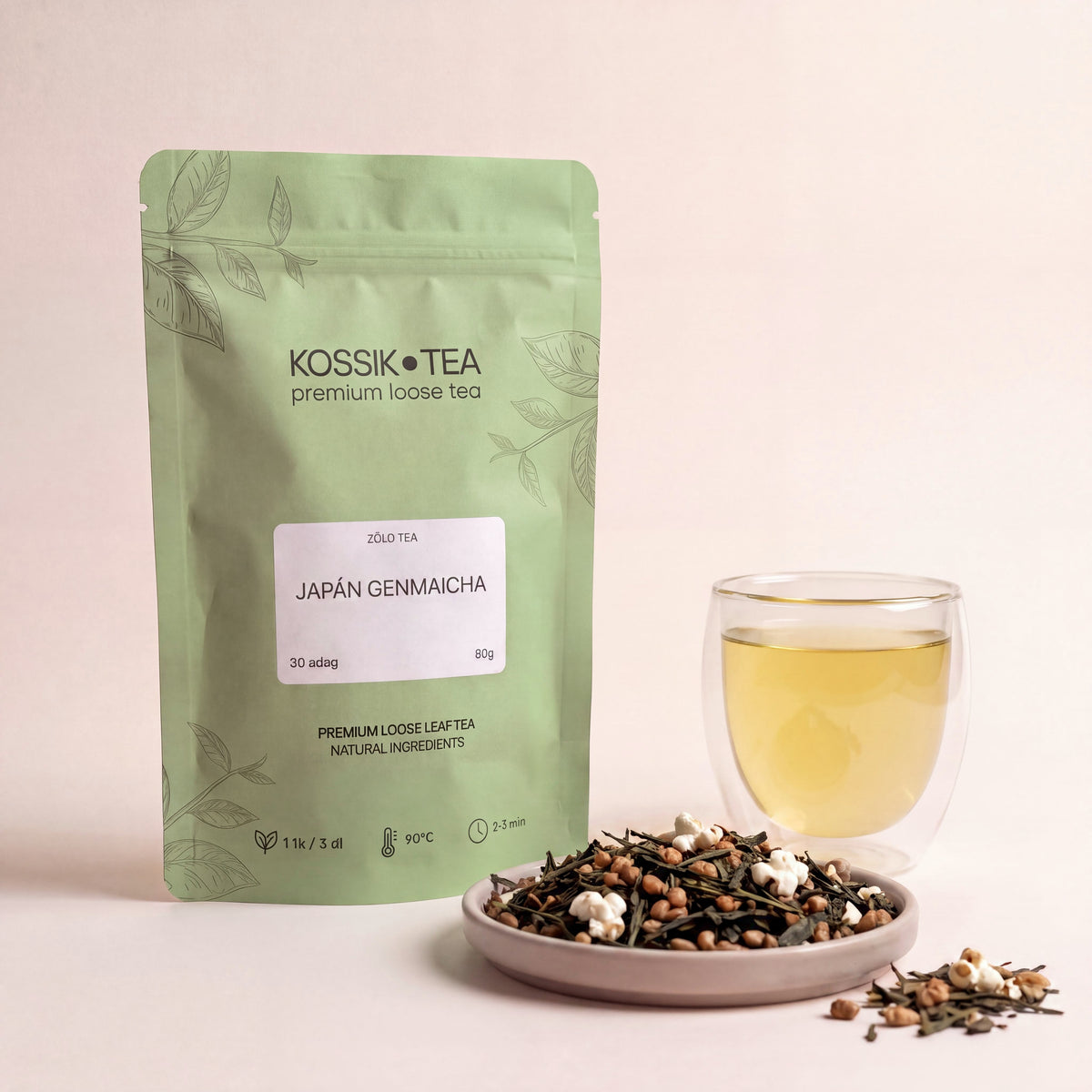 Japán Genmaicha zöld tea csomagolása – Kossik Tea & Coffee
