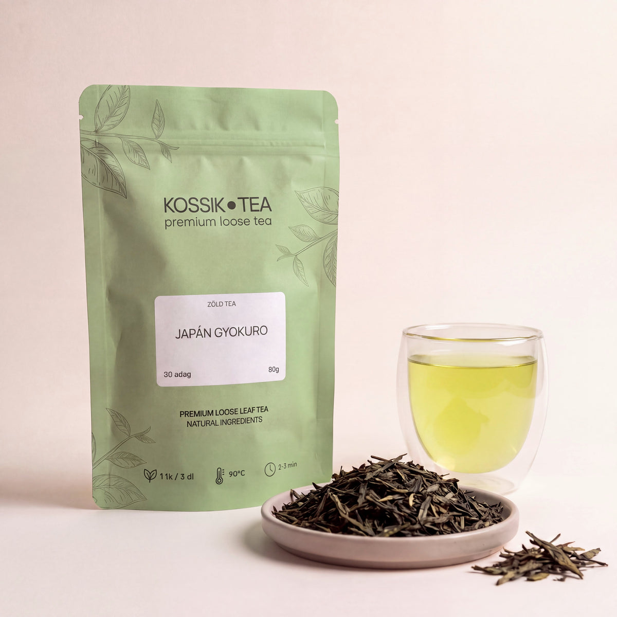 Japán Gyokuro bio zöld tea csomagolása – Kossik Tea & Coffee
