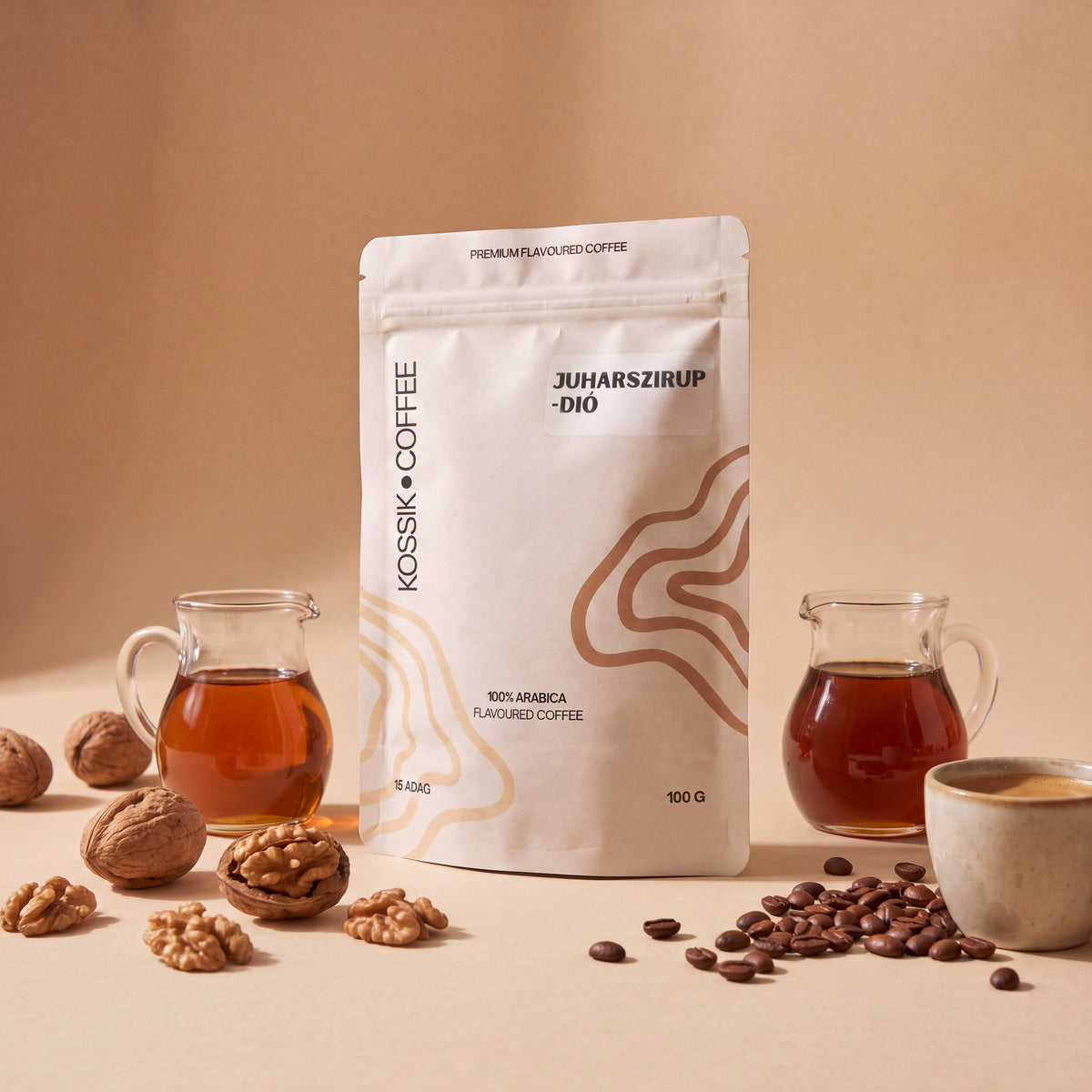 juharszirup és dió aromával készült 100% arabica kávé, prémium minőség