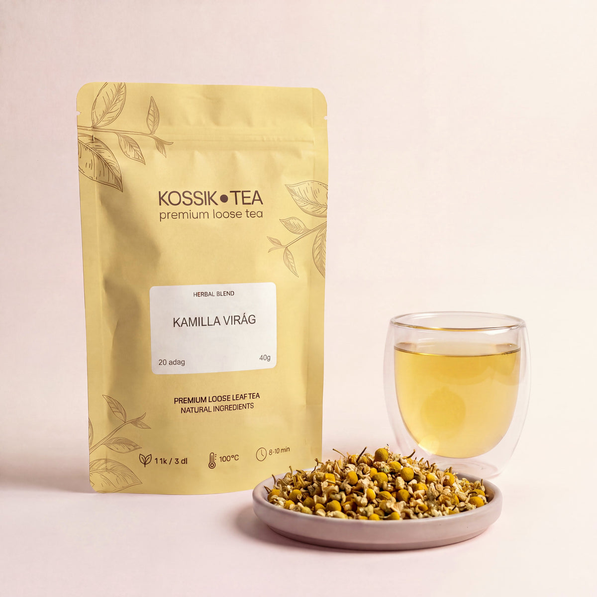 Kamilla Virág tea csomagolása – Kossik Tea & Coffee