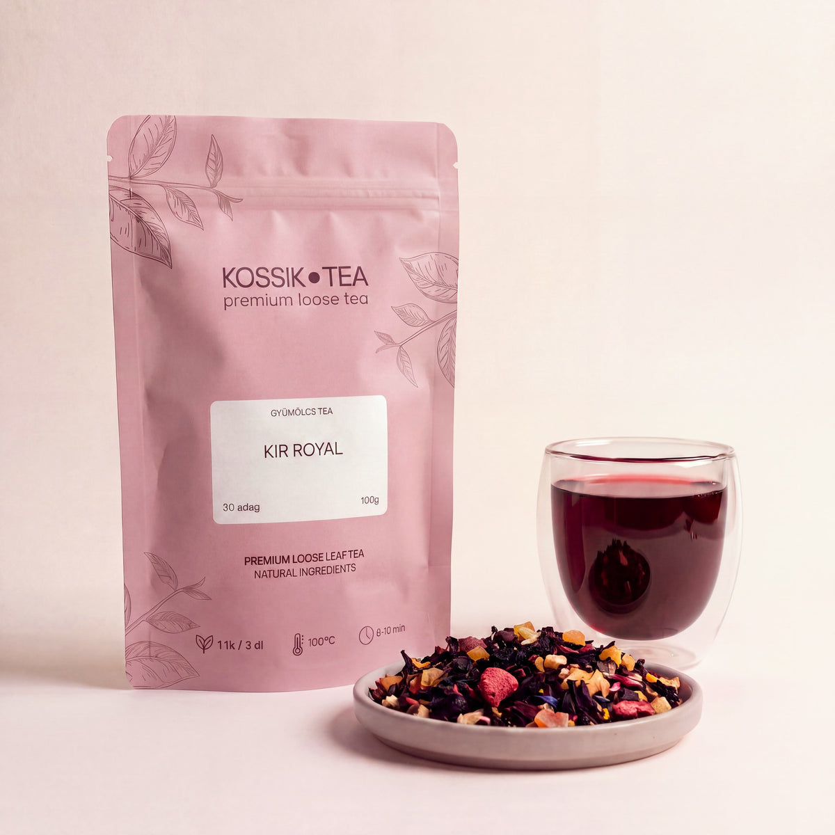 Kir Royal gyümölcstea csomagolása – Kossik Tea & Coffee