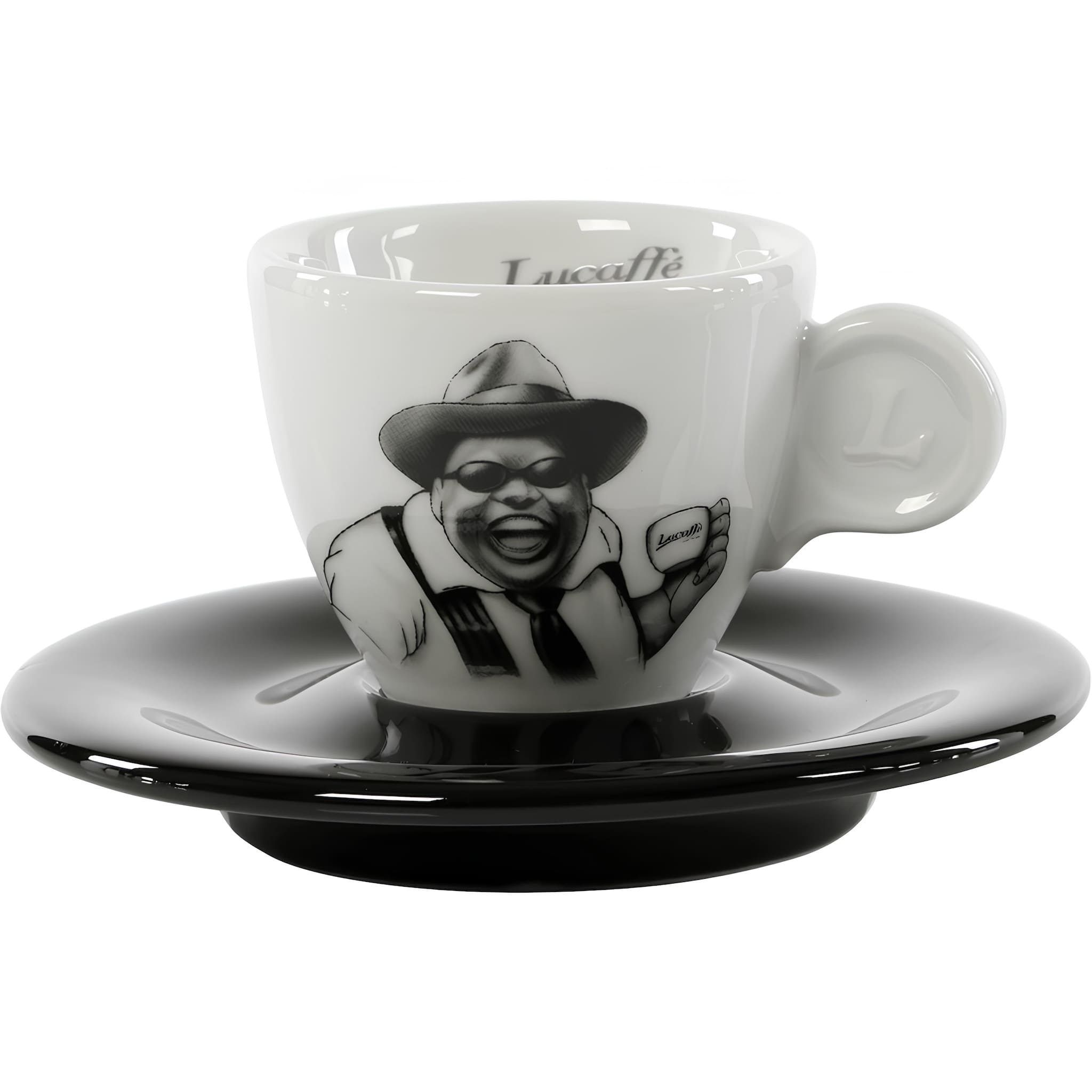 lucaffé arabica espresso porcelán kávéscsésze alátéttel fekete mintával