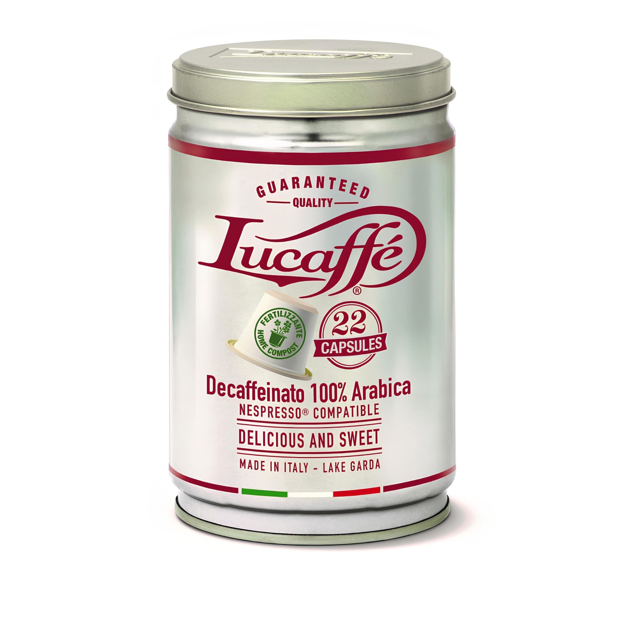 lucaffé decaffeinato koffeinmentes nespresso kompatibilis kávé kapszula 22 db fémdobozban, 100% arabica