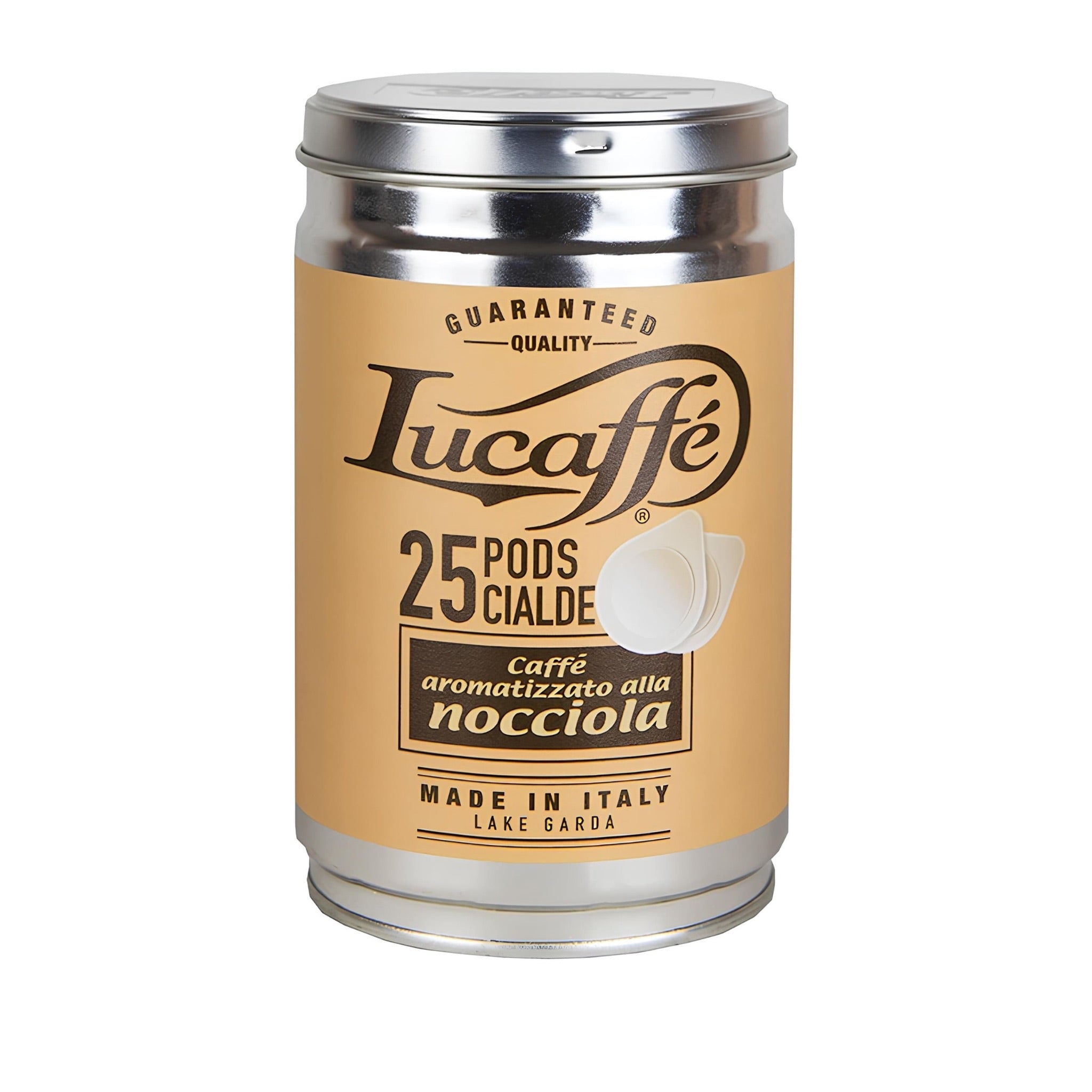 lucaffé nocciola 44 mm-es e.s.e. kávépárna 25 db fémdobozban, 100% arabica, sötét pörkölésű, olasz prémium kávé
