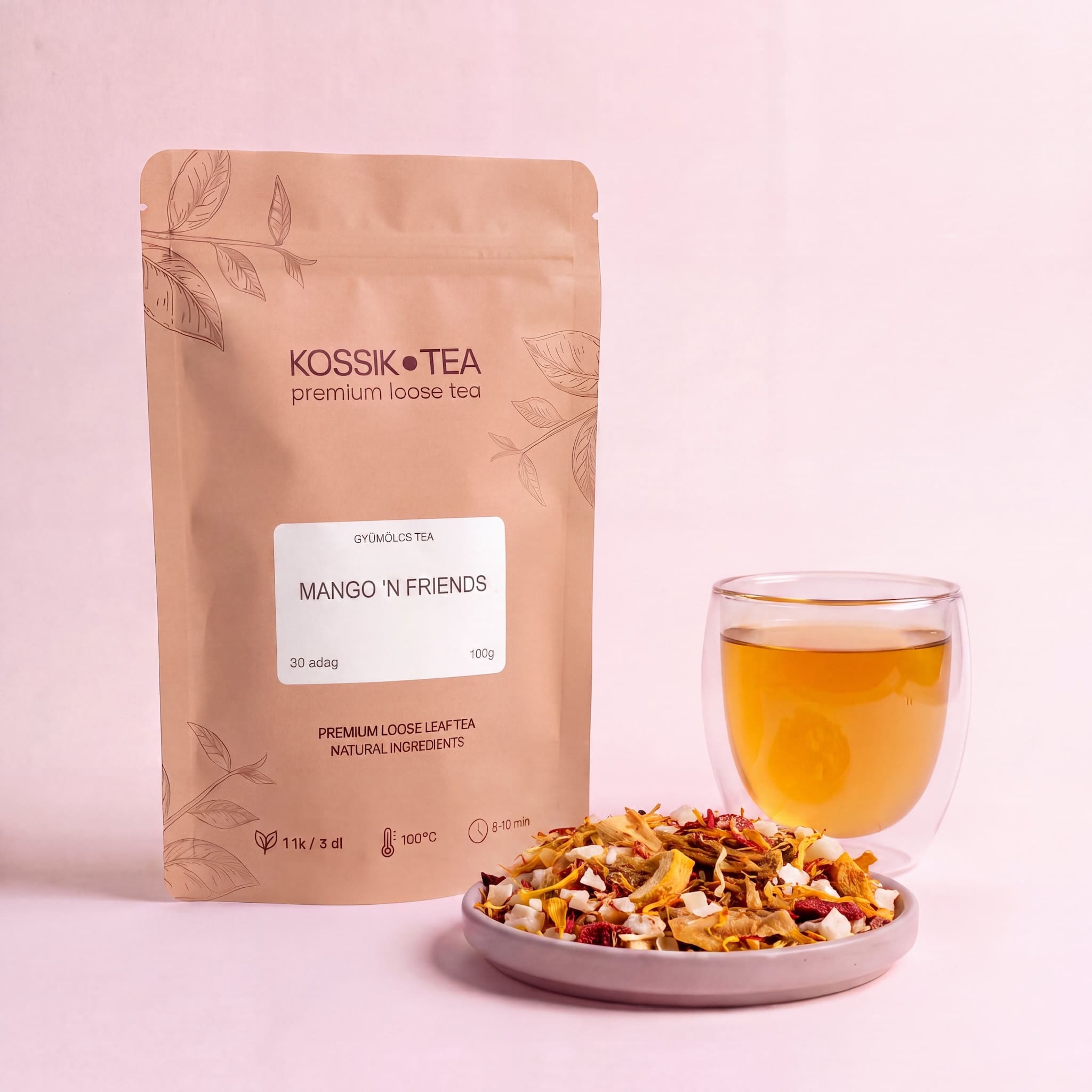 Mango 'n Friends gyümölcstea csomagolása – Kossik Tea & Coffee