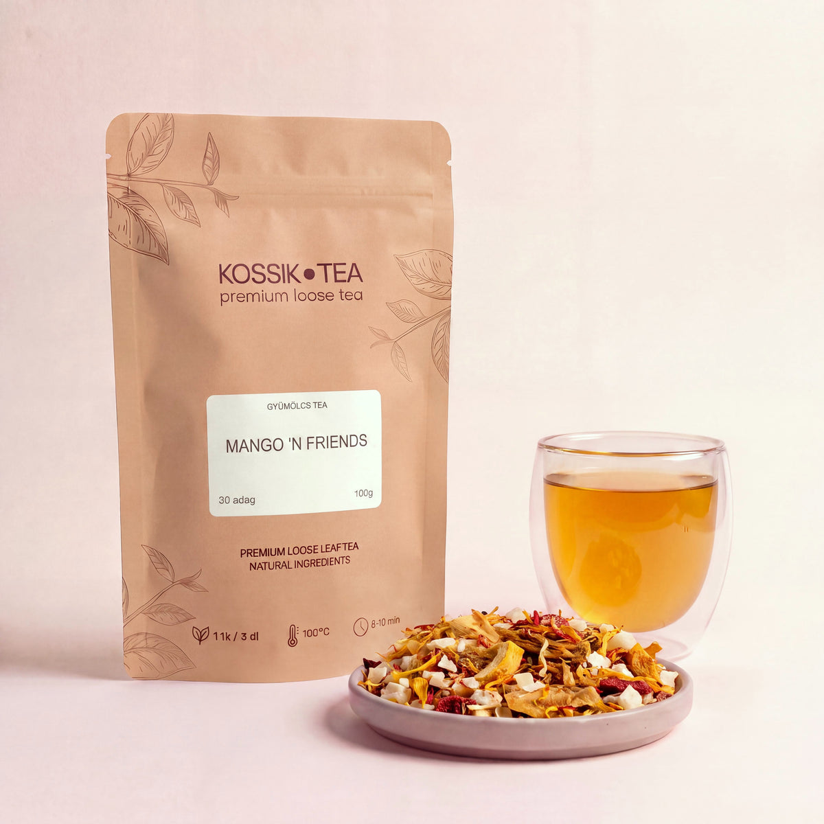 Mango 'n Friends gyümölcstea csomagolása – Kossik Tea & Coffee