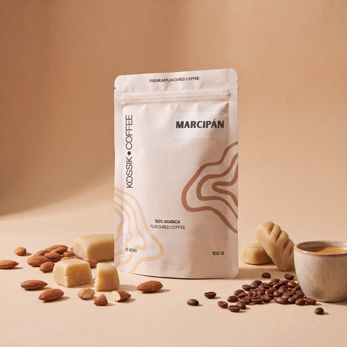 marcipán aromával gazdagított 100% arabica kávé, prémium minőség