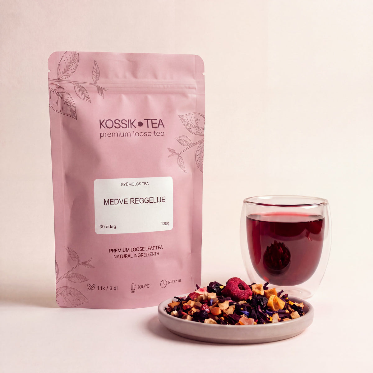 Medve Reggelije gyümölcstea csomagolása – Kossik Tea & Coffee
