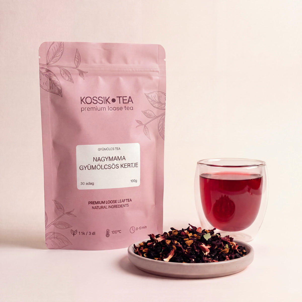 Nagymama Gyümölcsös Kertje gyümölcstea csomagolása – Kossik Tea & Coffee