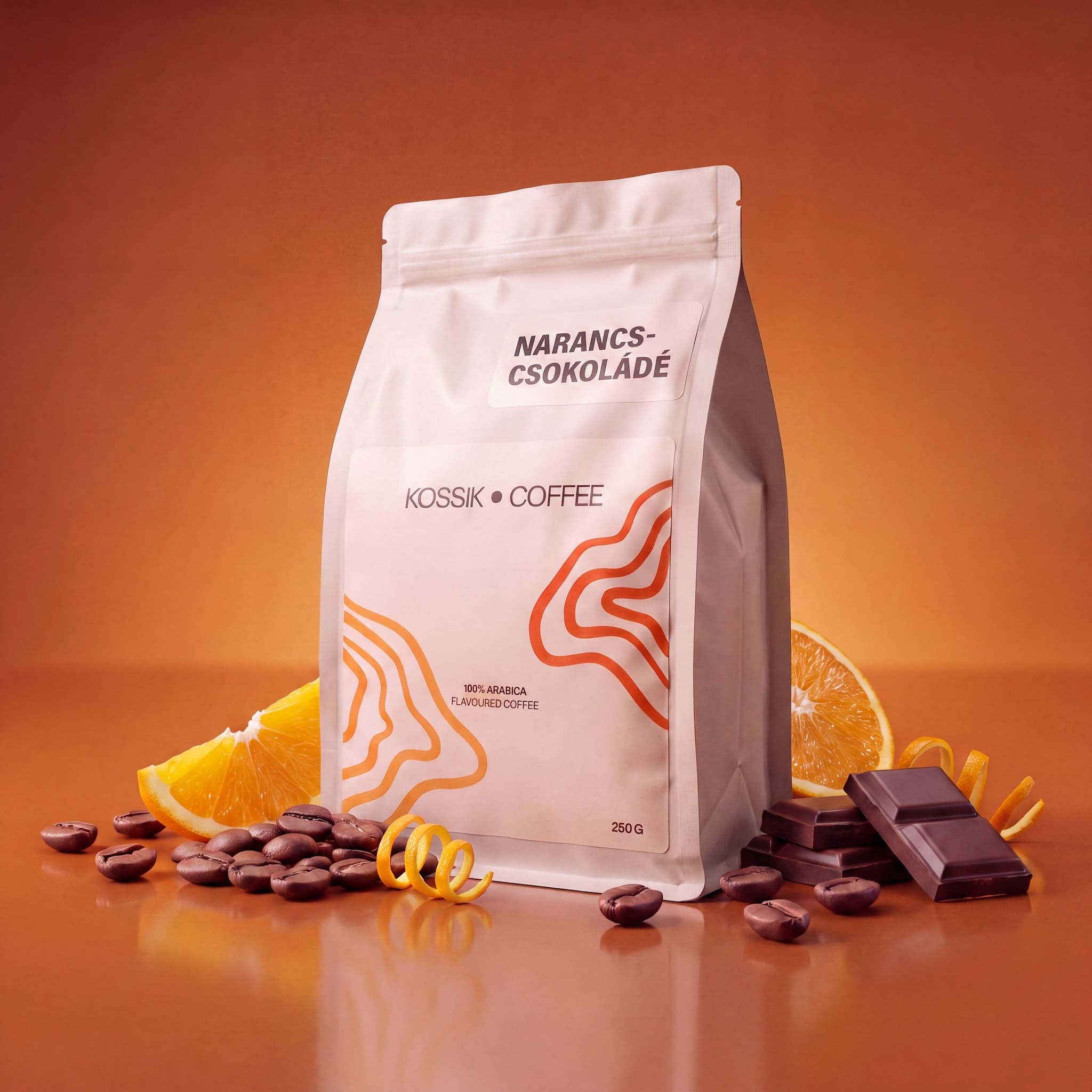 narancs és csokoládé ízekkel gazdagított 100% arabica kávé, prémium minőség