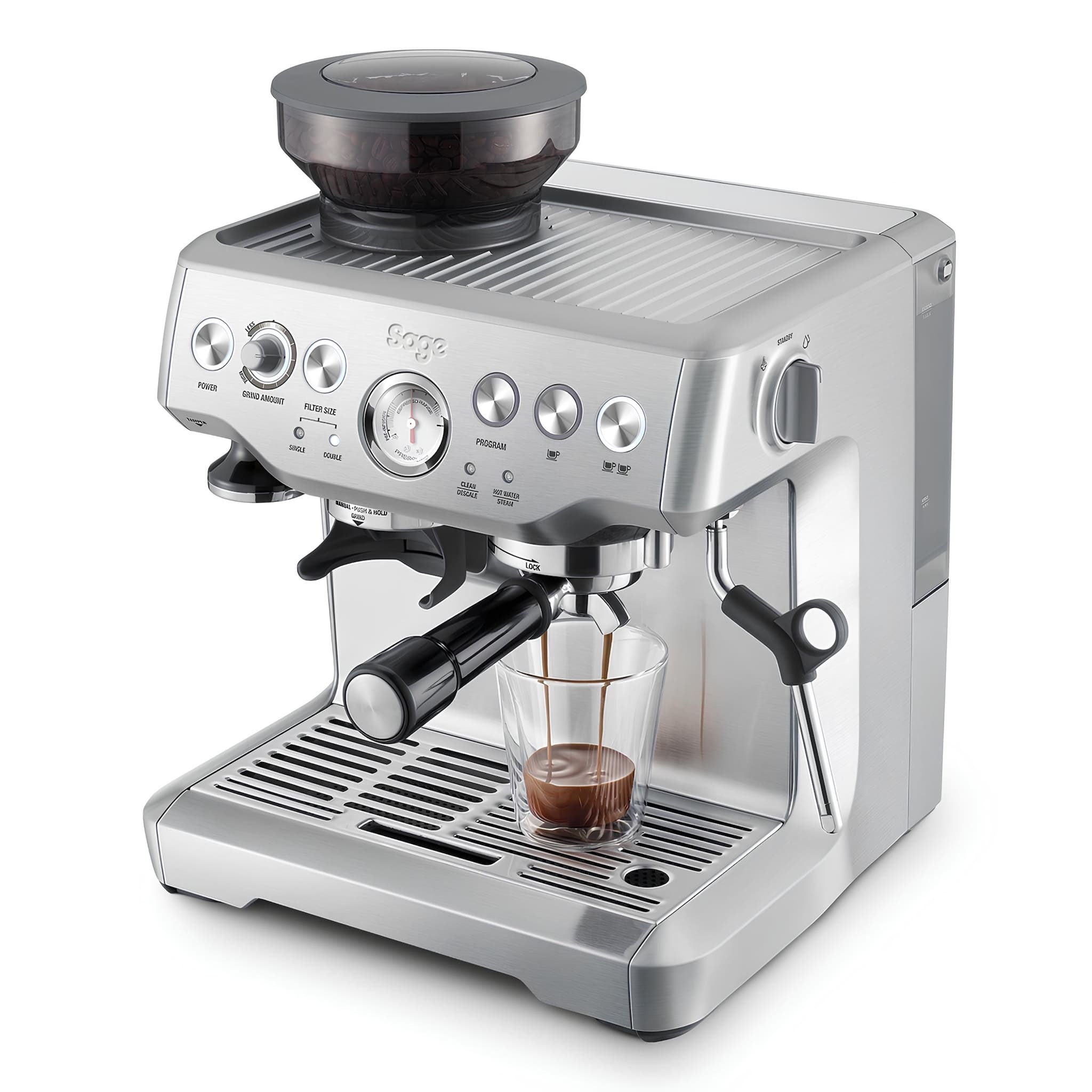 sage barista express eszpresszó gép felülnézetből működés közben
