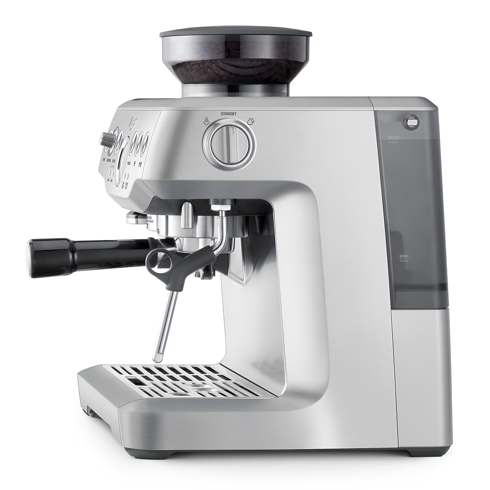 sage the barista express karos kávégép oldalnézetből darálóval