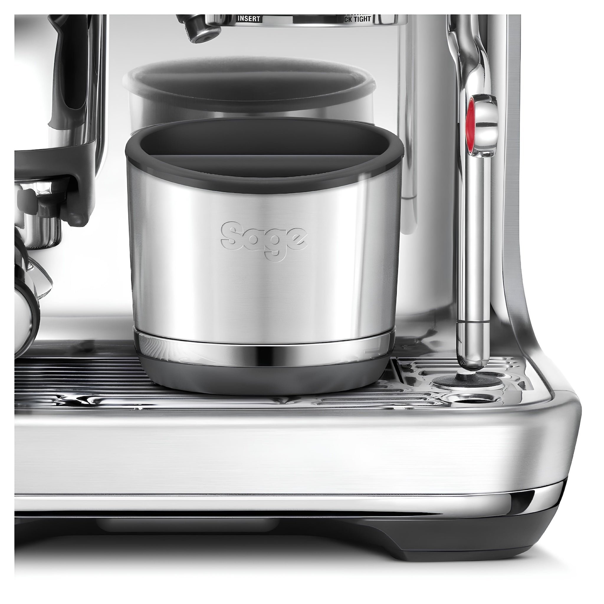 sage the knock box zacckiütő közelről sage kávégéppel kávézási jelenetben