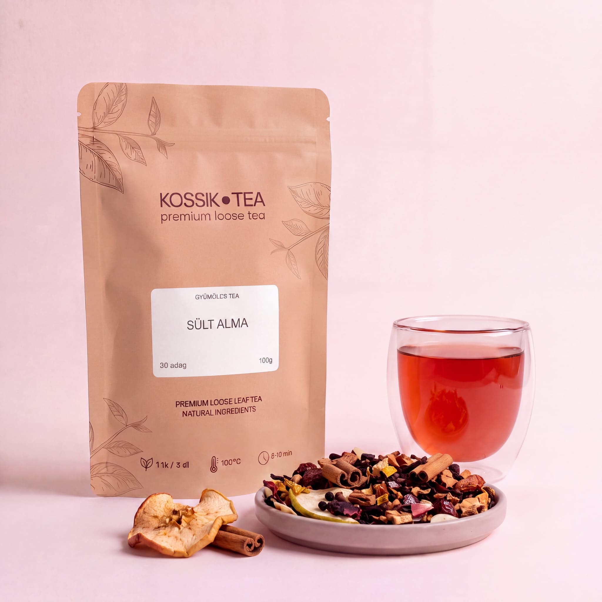 Sült Alma gyümölcstea csomagolása – Kossik Tea & Coffee