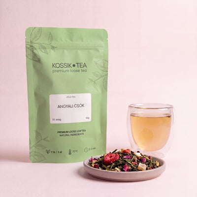 Angyali Csók zöld tea csomagolása – Kossik Tea & Coffee