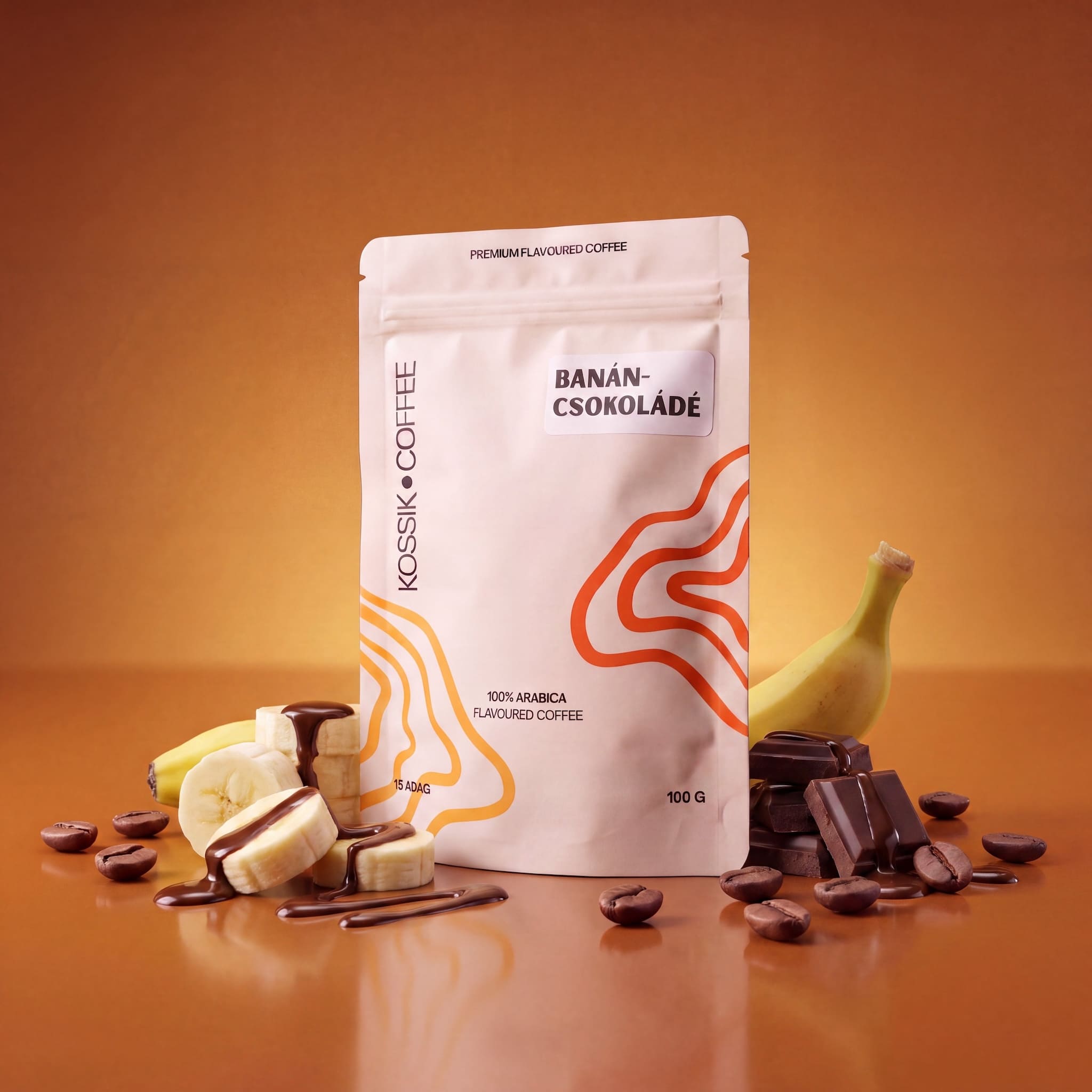 banán és csokoládé ízesítésű 100% arabica kávé, prémium minőségű termék