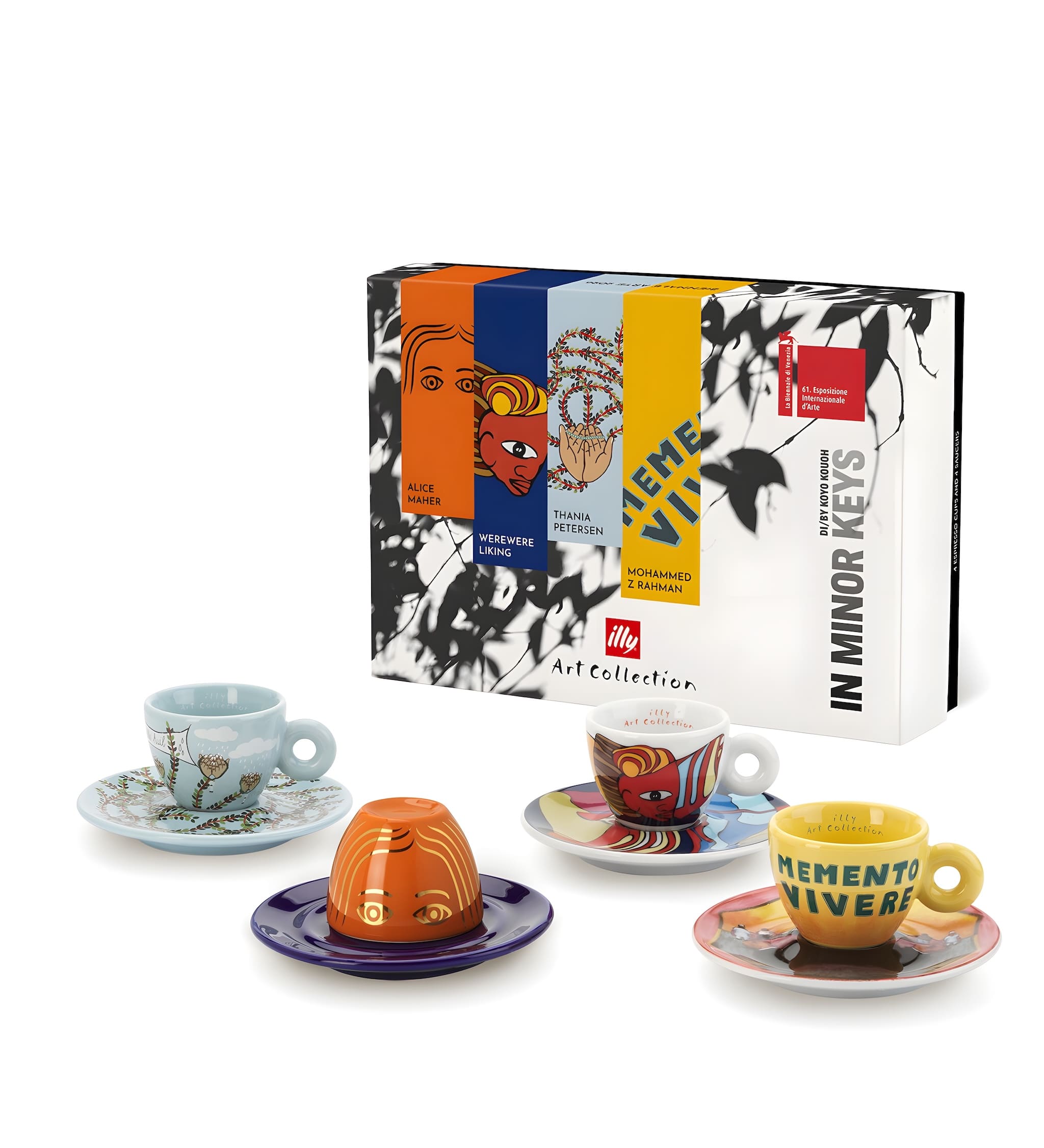 Illy Art Biennale espresso kávéscsésze szett 4 db mind a négy művész alátéttel díszdobozzal
