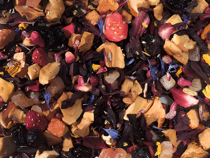 bora bora eper-mangó koffeinmentes gyümölcs szálas tea, trópusi frissesség, prémium minőség, 100g és 250g kiszerelésben