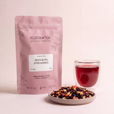 Bora Bora Eper-Mangó gyümölcstea csomagolása – Kossik Tea & Coffee