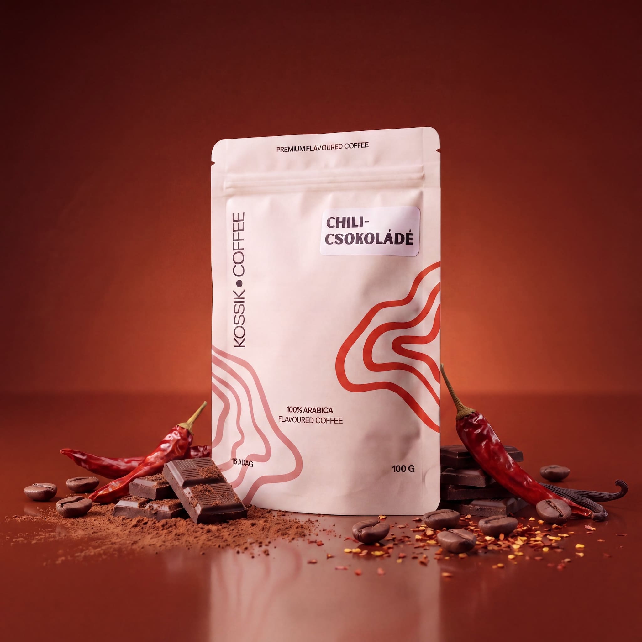 csípős chili és gazdag csokoládé ízű 100% arabica kávé, prémium minőség