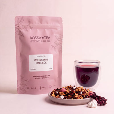Cseresznye Habcsók gyümölcstea csomagolása – Kossik Tea & Coffee