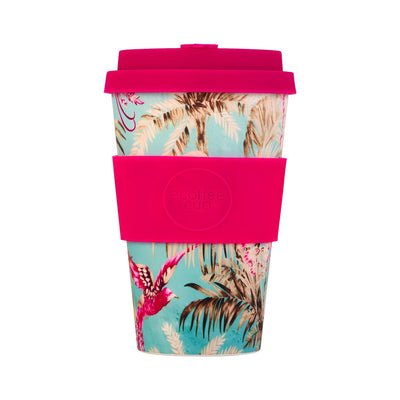 újrahasználható ecoffee cup rancho aloha mintás kávés pohár 400 ml tetővel, fenntartható választás