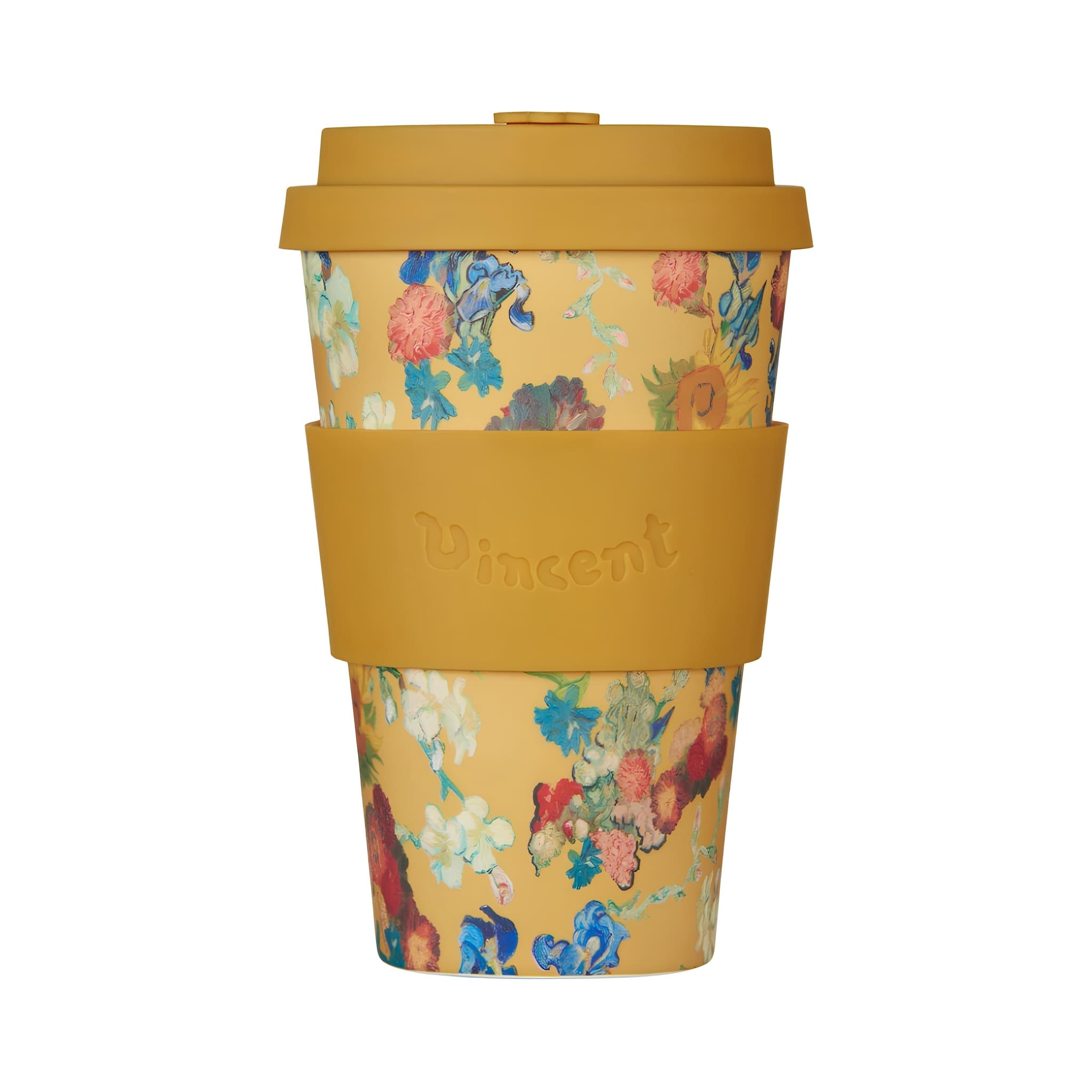 fenntartható ecoffee cup van gogh flowers kávés pohár 400 ml tetővel, újrahasználható kulacs művészi kollekció