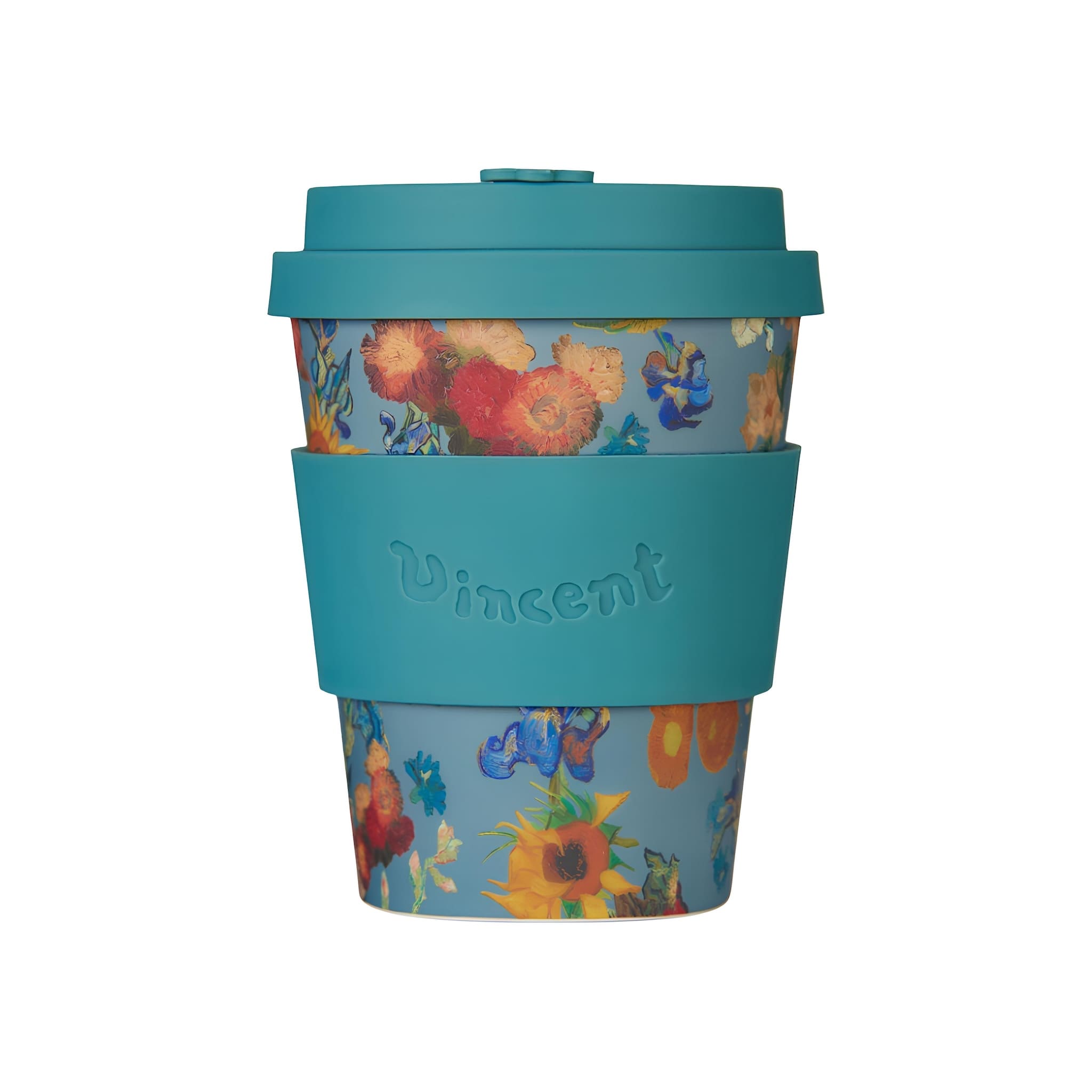 fenntartható ecoffee cup van gogh flowers kávés pohár 350 ml tetővel, környezetbarát kulacs művészi kollekció