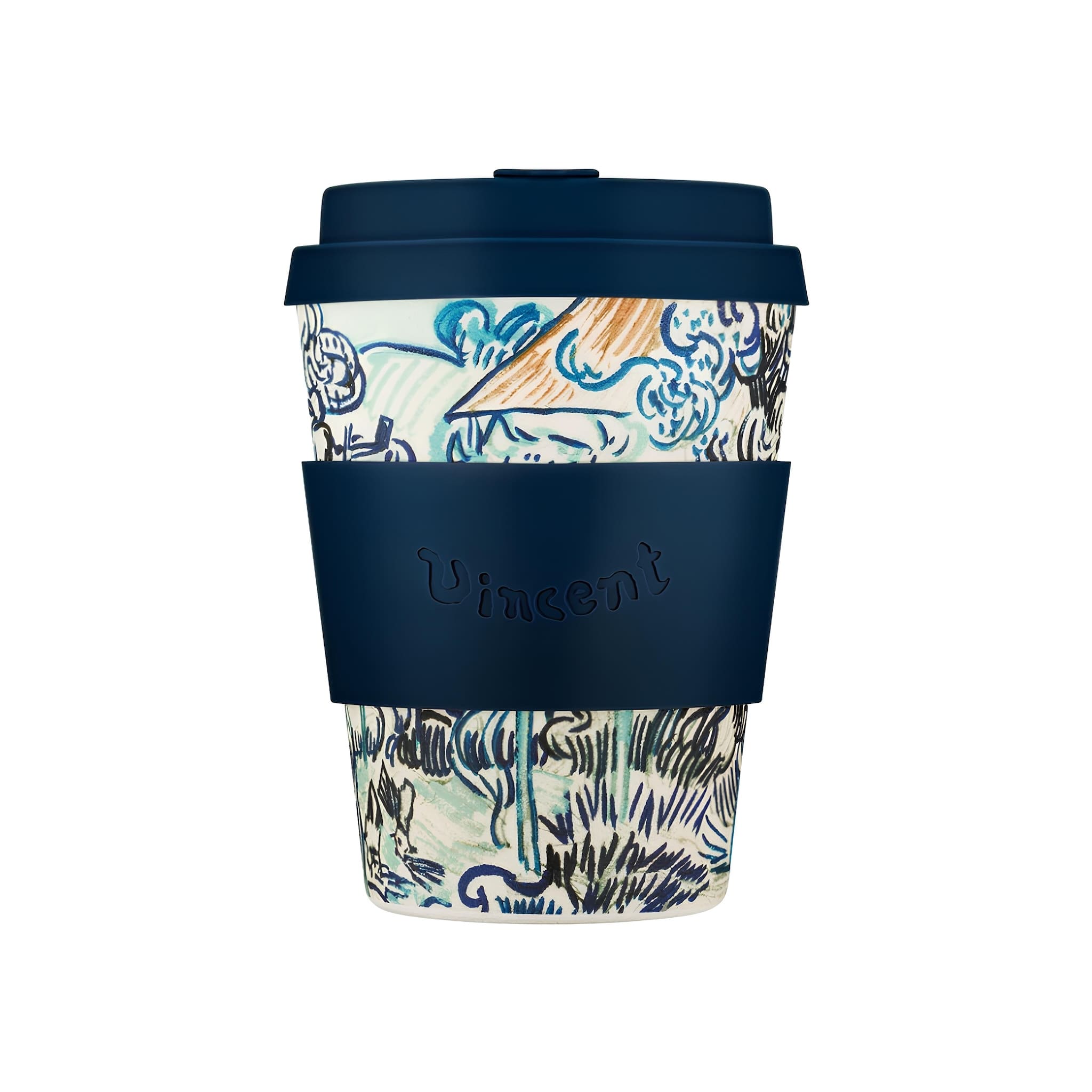 fenntartható ecoffee cup van gogh old vineyard kávés pohár 350 ml tetővel, környezetbarát kulacs művészi kollekció