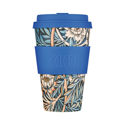 ecoffee cup william morris lily fenntartható kávés pohár 400 ml tetővel, újrahasználható kulacs művészi kollekció