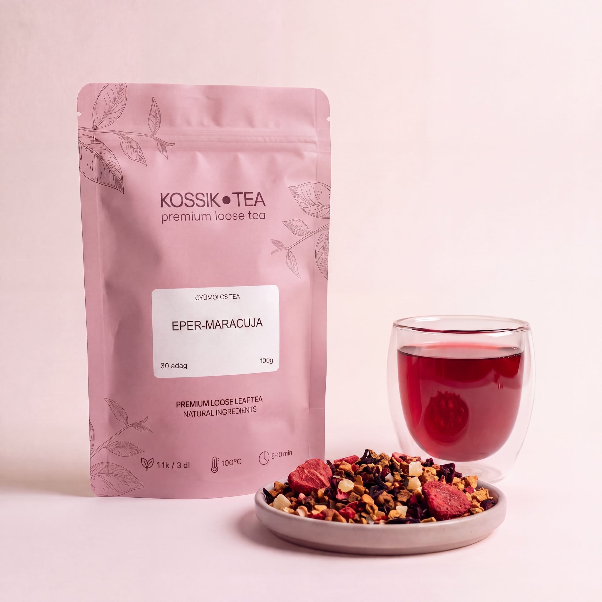 Eper-Maracuja gyümölcstea csomagolása – Kossik Tea & Coffee