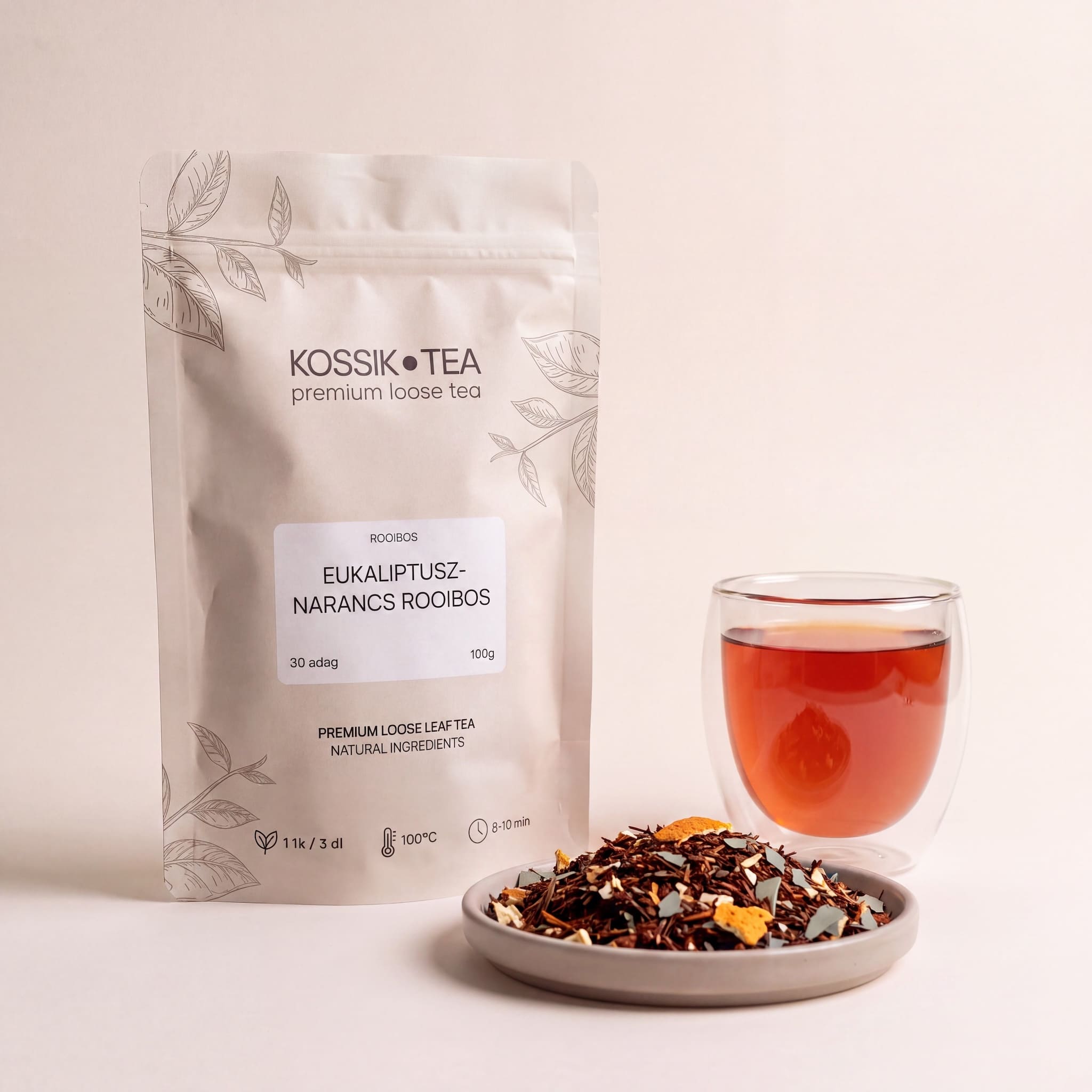 Eukaliptusz-Narancs Rooibos tea csomagolása – Kossik Tea & Coffee