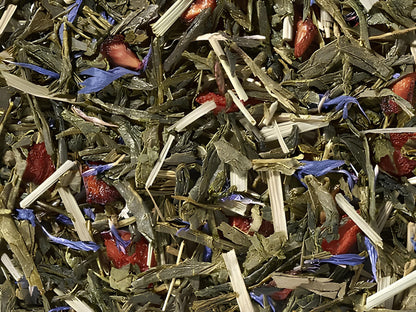 gránátalma-goji berry ízesítésű zöld szálas tea, egészséges és frissítő, prémium minőség, elérhető 100g és 250g kiszerelésben