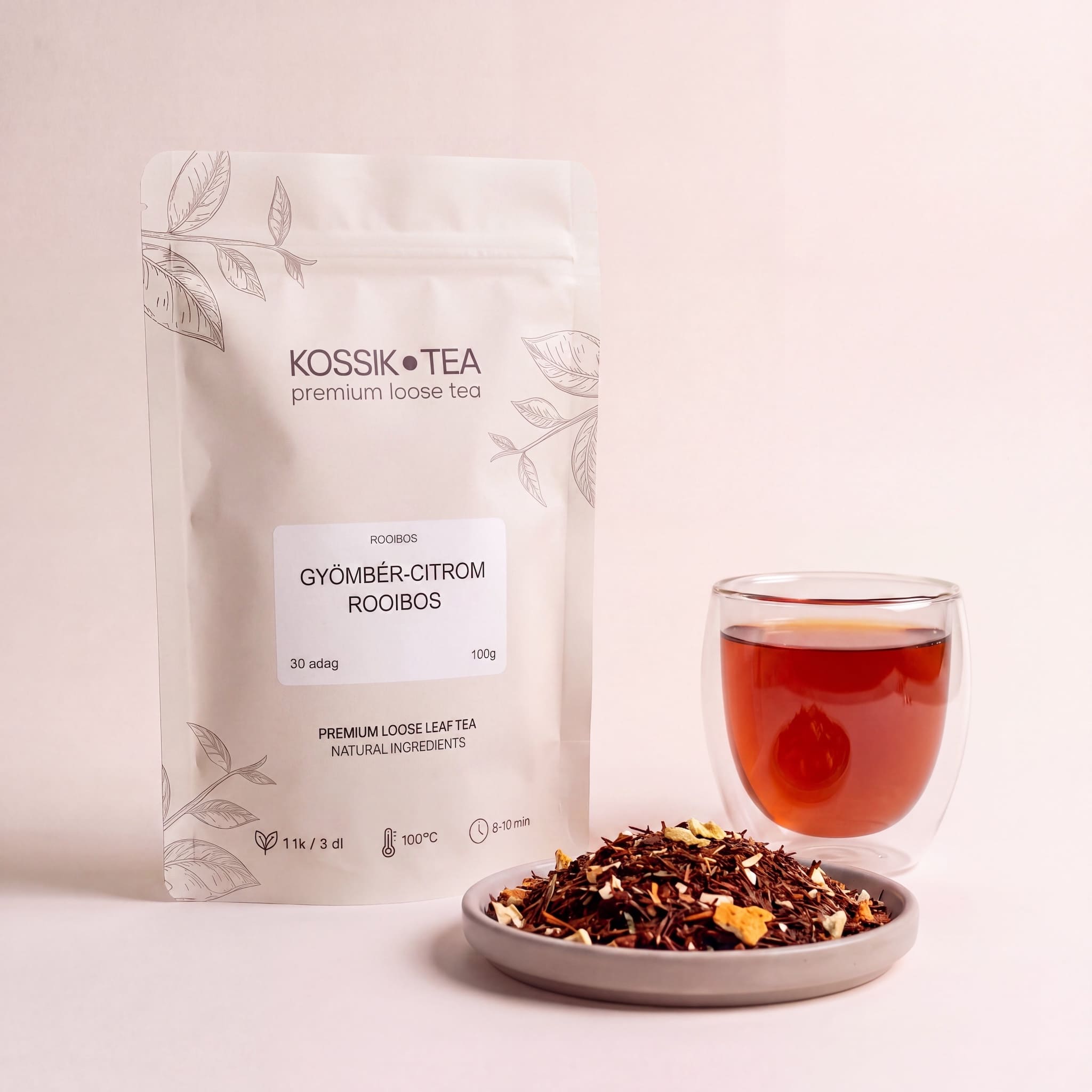 Gyömbér-Citrom Rooibos tea csomagolása – Kossik Tea & Coffee