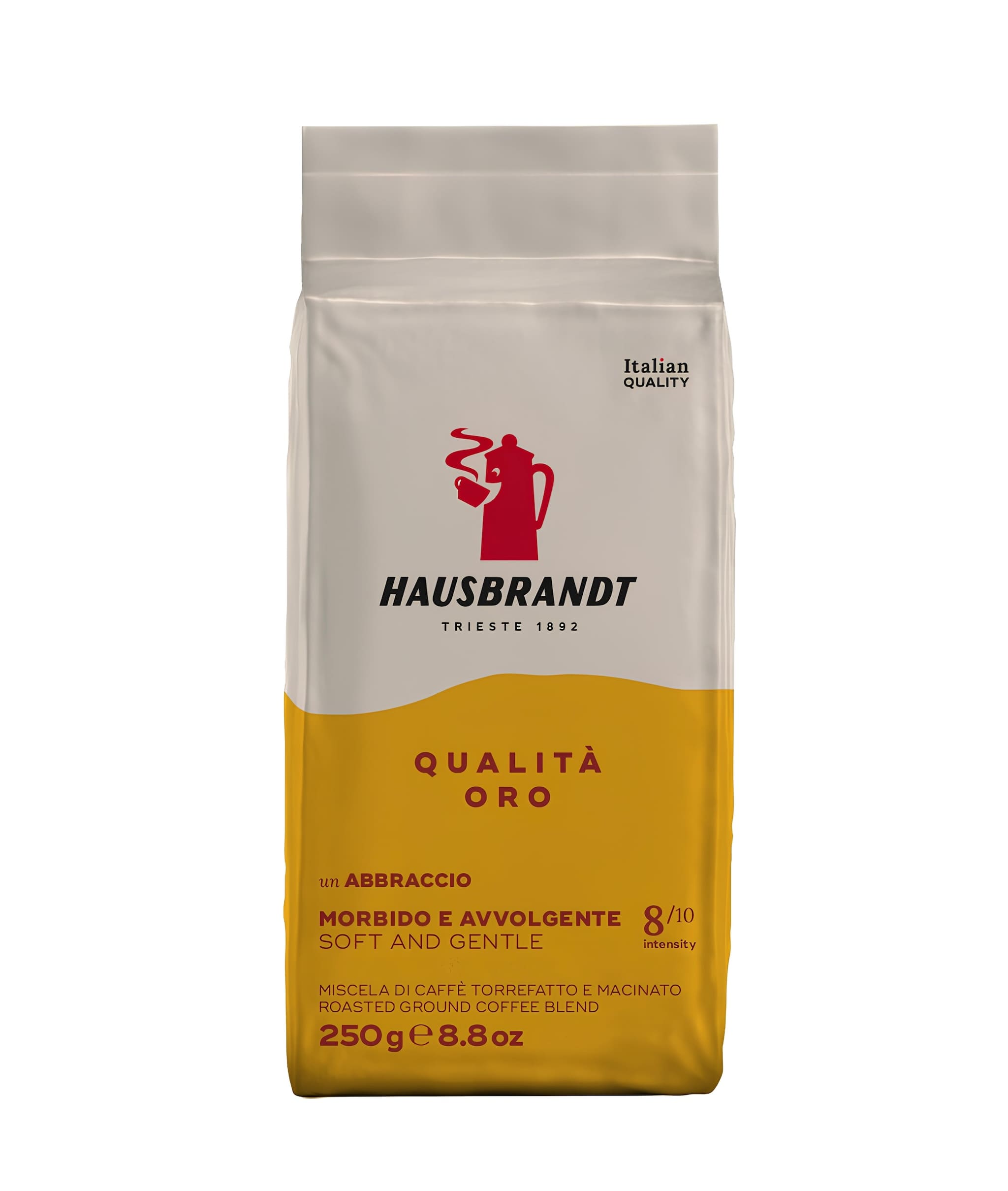 hausbrandt qualita oro őrölt kávé 250 g vákuumcsomagolásban prémium minőség arabica-robusta keverék