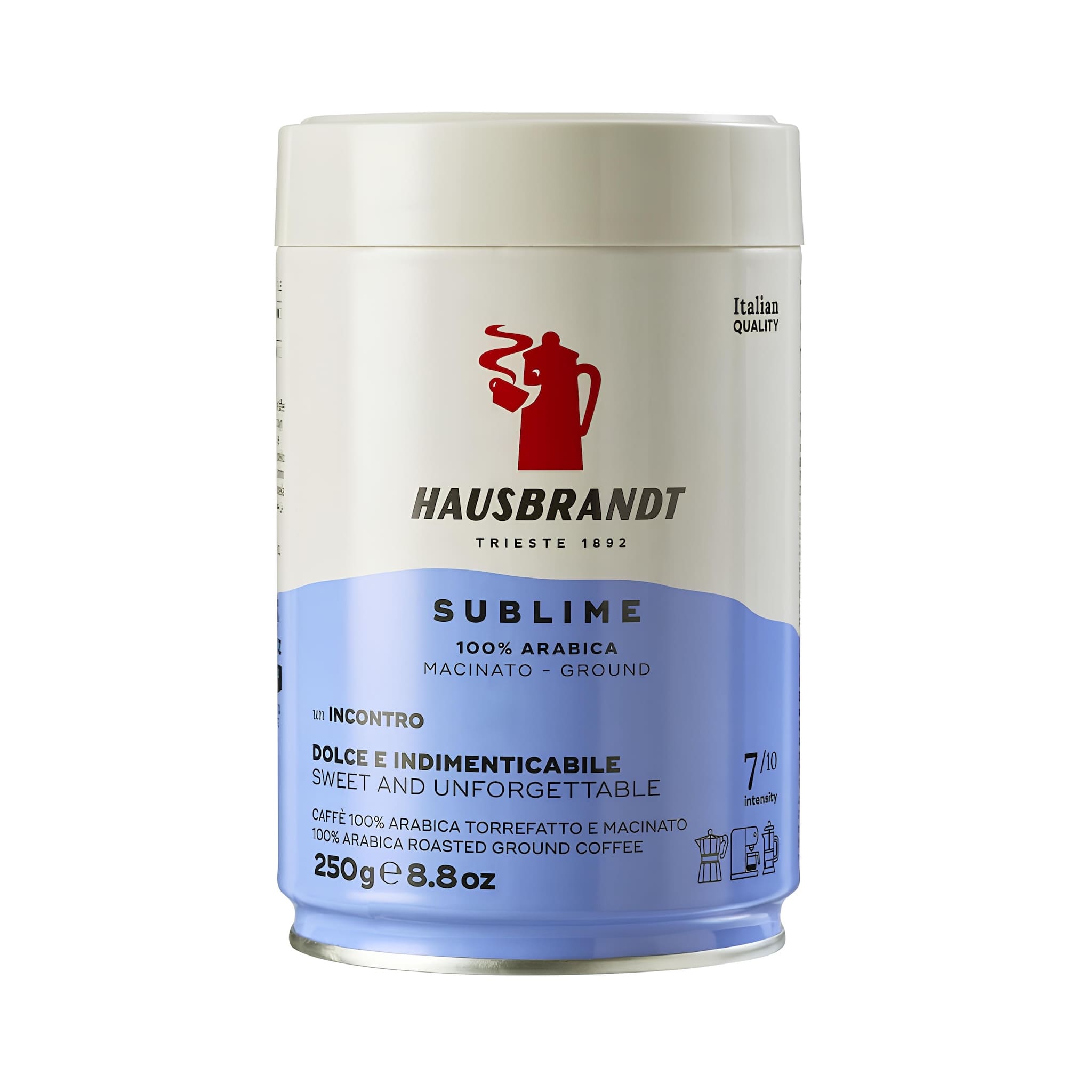 hausbrandt sublime őrölt kávé 250 g fémdobozban prémium minőség 100% arabica