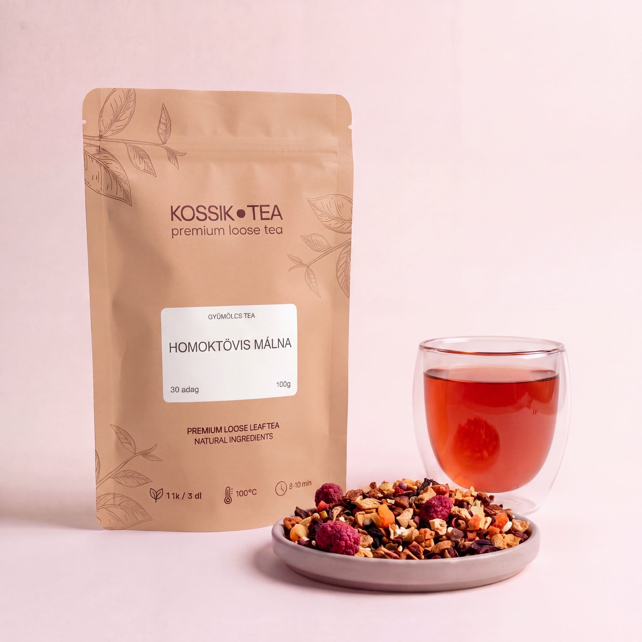 Homoktövis Málna gyümölcstea csomagolása – Kossik Tea & Coffee