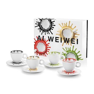 illy art ai weiwei espresso csésze szett dobozzal és négy különböző színű csészével alátéttel