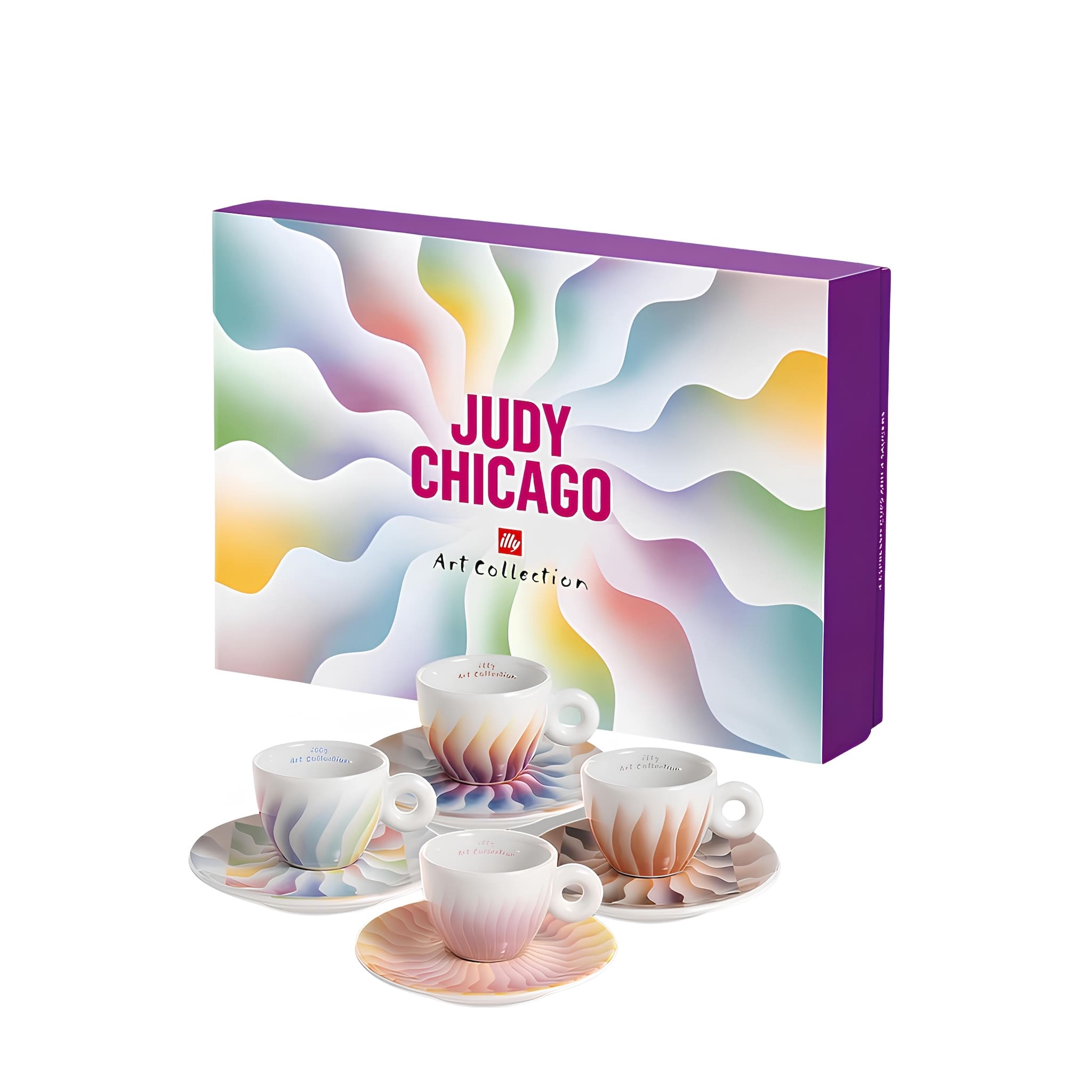 illy art judy chicago espresso csésze szett négy darabos művészi kivitelben alátéttel, díszdobozzal