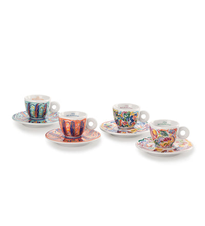illy art sol calero espresso csésze szett négy darabos művészi kivitelben alátéttel